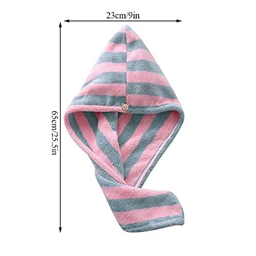 KDLF Hair Drying Cap Towel Absorbent Thickening Dry Hair Cap Bathroom Shower Drying Hair Cap Striped Shower Cap Soft Turban Striped Towel (Powder White Strip 01)