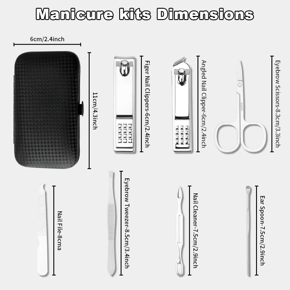 Vilnadu Manicure Kit Easter Basket Stuffers for Teens - Manicure Set, Nail Clippers Kit, 7 Pcs Manicure and Pedicure Kit, Black Nail Care Kit Easter Gifts for Men Teens Boys Dad Boyfriend Father Women Mom