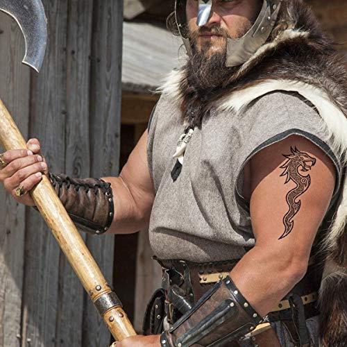 Tatodays Tatodays 2x Temporary tattoo viking dragon arm back body art stickers nordic celtic tribal middle ages medieval full adults men women arm leg sleeves fancy dress cosplay