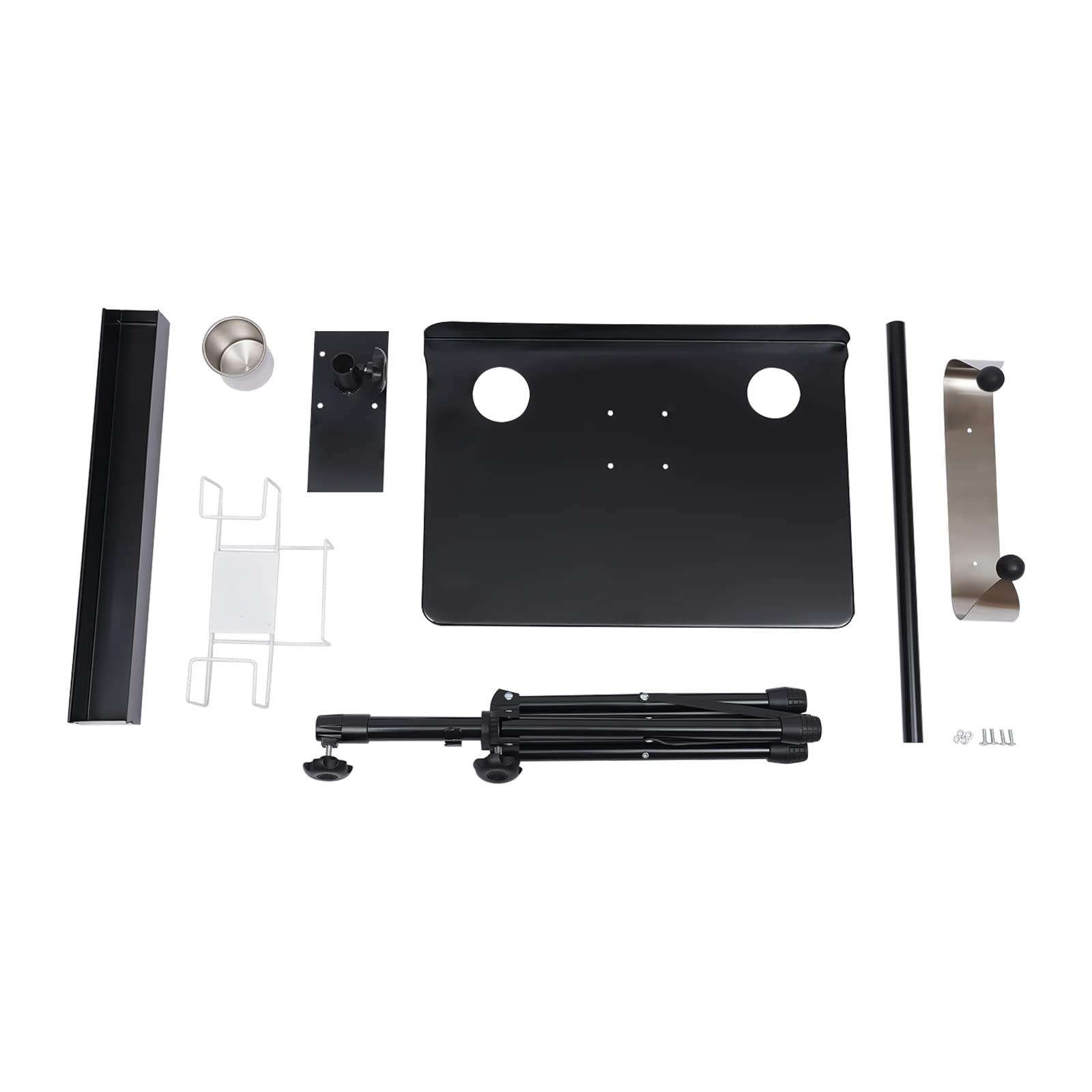 LiFuJunDong Adjustable Tattoo Work Station Arm Rest Stand Iron Tattoo Display Stand Workstation Fixed Desktop With Removable Back Tray For Salon, Studio, Shop, Beauty Salon, 61-107cm Black