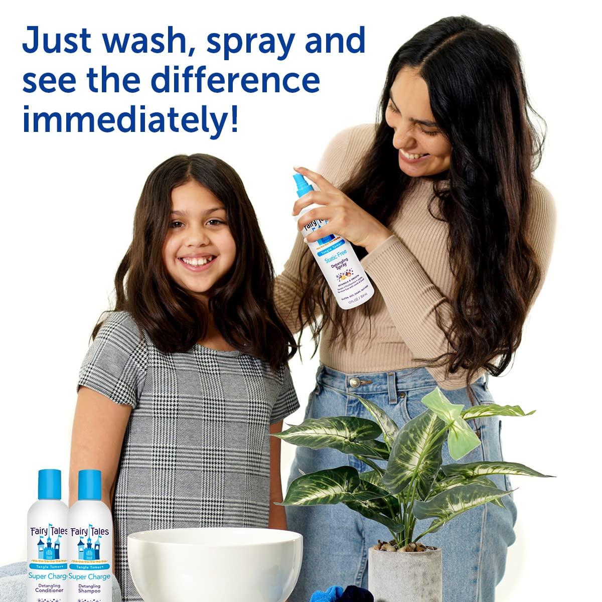 Fairy Tales Fairy Tales Tangle Tamer Detangling Shampoo and Conditioner for Kids plus Detangling Spray - Ultra Moisturizing and Anti Frizz Protection - Paraben Free, Sulfate Free - 12 Oz Each Bottle - 3 pack