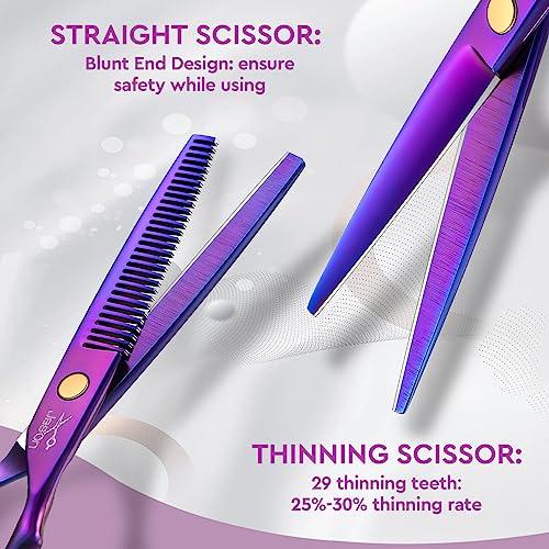 JASON JASON Hair Scissors Professional - 10 PCS Haircut Scissors Set, Thinning Shears for Hair Cutting with 30 Teeth, Straight Shears for Men Women Home Salon Barber (6.7\", Purple)