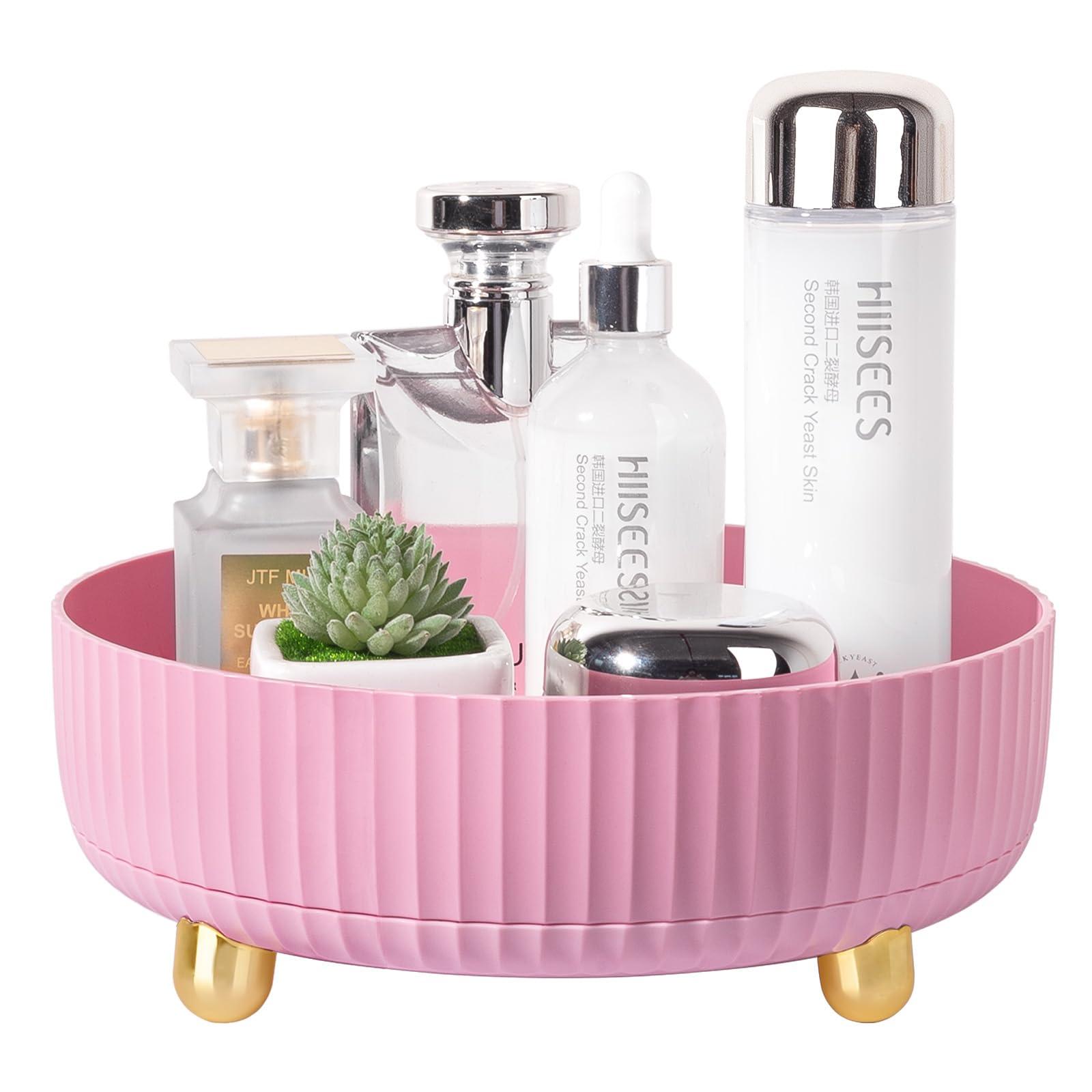 Anyoifax Anyoifax Makeup Perfume Organizer Tray 360 Degree Rotating Lazy Susan Skincare Lotion Organizer Spinning Cosmetics Storage for Dresser, Vanity, Bathroom Countertop, Small Pink
