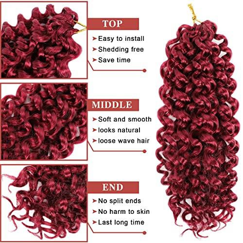 Naniciar Gogo Curl Crochet Hair 12 Inch 8 Packs Burgundy Short Curly Crochet Hair - Beach Curl Crochet Hair - Deep Wave Crochet Hair - Water Wave Braids Synthetic Hair Extensions (12 Inch 8 Packs, Burgundy)