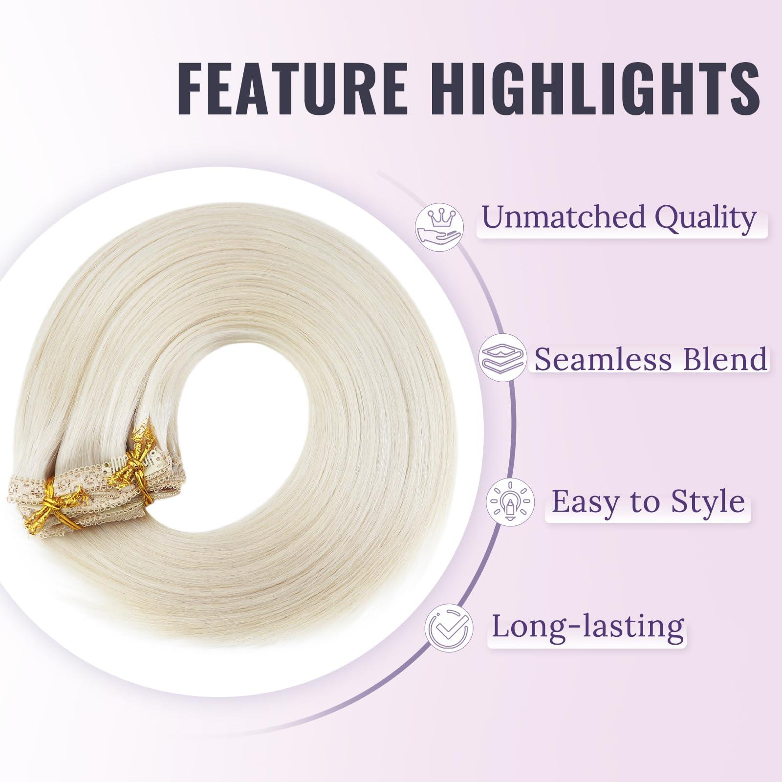Fshine Fshine White Blonde Clip in Hair Extensions Human Hair 18 Inch Icy Blonde Remy Hair Extensions Clip in Remy Hair Clip in Human Hair Extensions Full Head 7pcs 135 Gram