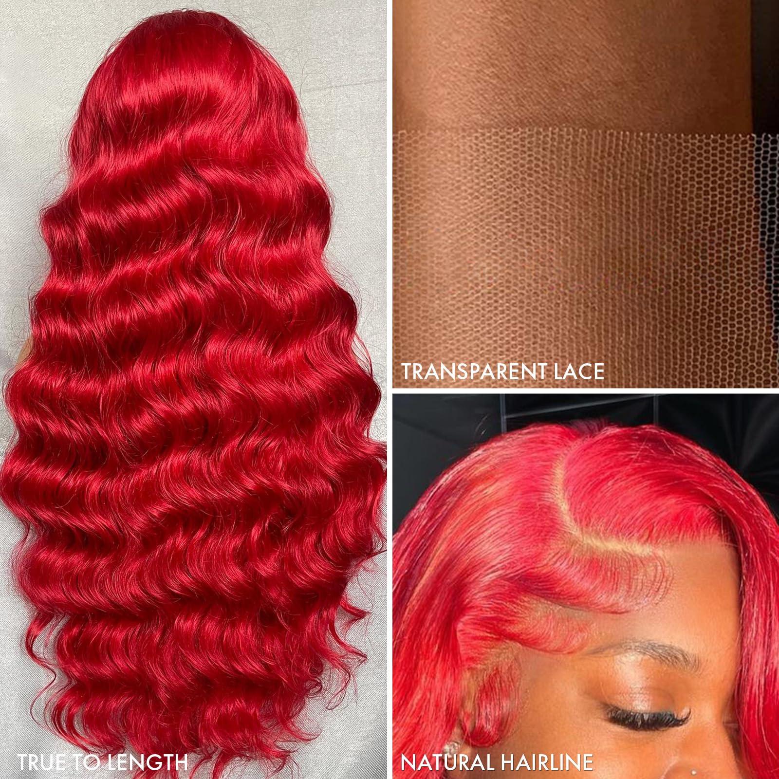 ELISHEVA Red Lace Front Wigs Human Hair Pre Plucked 28 Inch Red Wig Human Hair 200% Desity HD Body Wave Red Human Hair Lace Front Wigs 13x4 Red Lace Frontal Wig 16A Glueless Colored Red Human Hair Wig