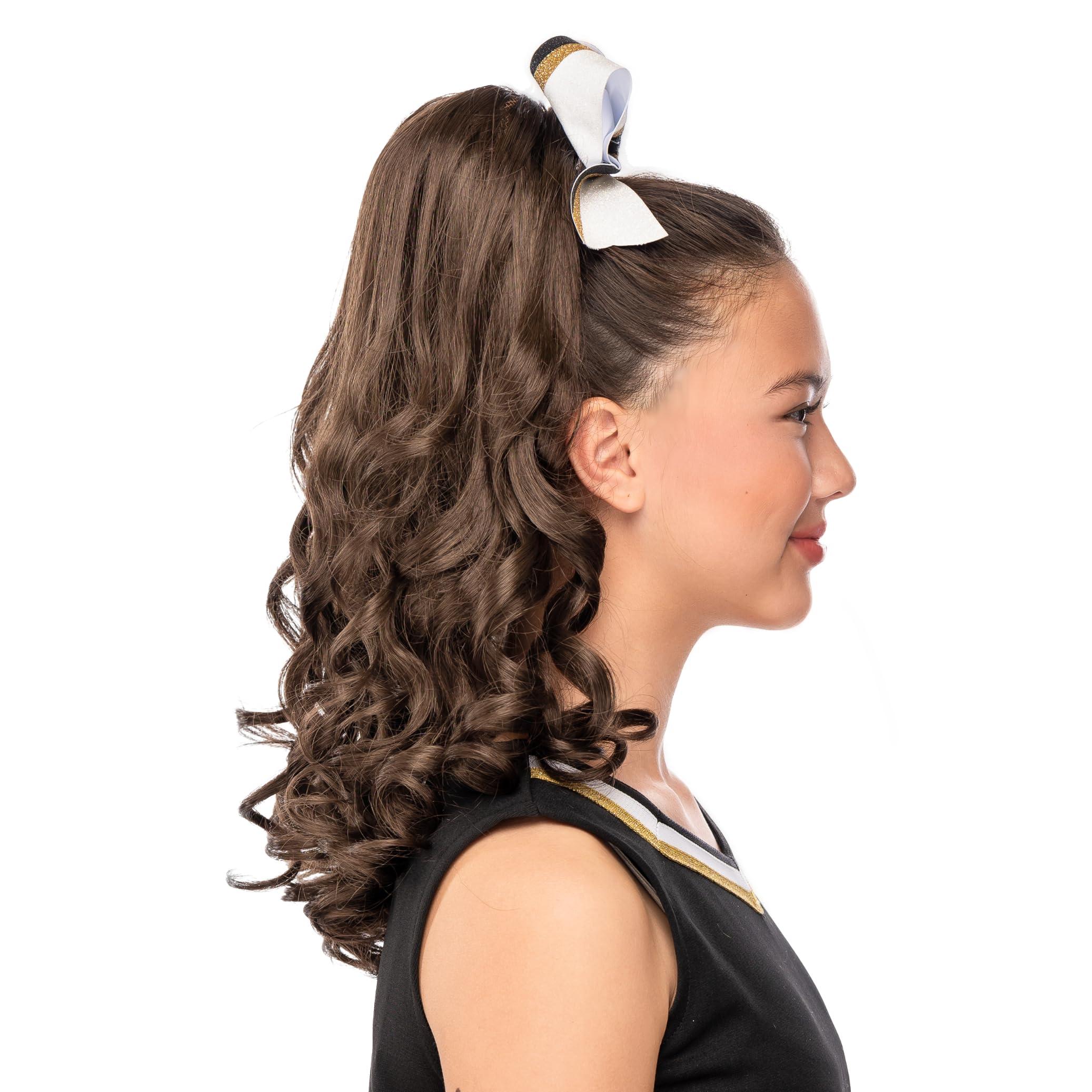 GIRLY CURLS GIRLY CURLS Cheerleader Curly Hairpiece Champ 18\" Cheer Ponytail for Girls (Brownie)