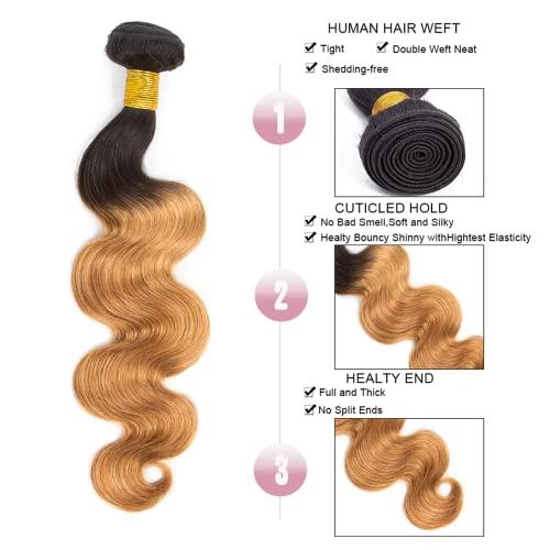 SEABURT #1B/27 Highlight Bundles Human Hair Body Wave Bundles Ombre Blonde Bundles 12 12 12 Inch 8A Grade Brazilain Remy Hair Extensions Designed For Black Women Human Hair Two Tone Black And Blonde
