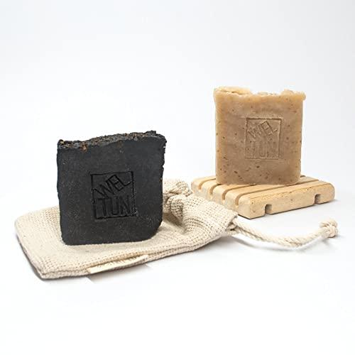 WELTUN WELTUN - Handmade Soaps Kit Full Detox - Oatmeal Face And Body Soap, Charcoal Body Soap, A Case And A Wooden Soap Dish 2 7.6 Ounce
