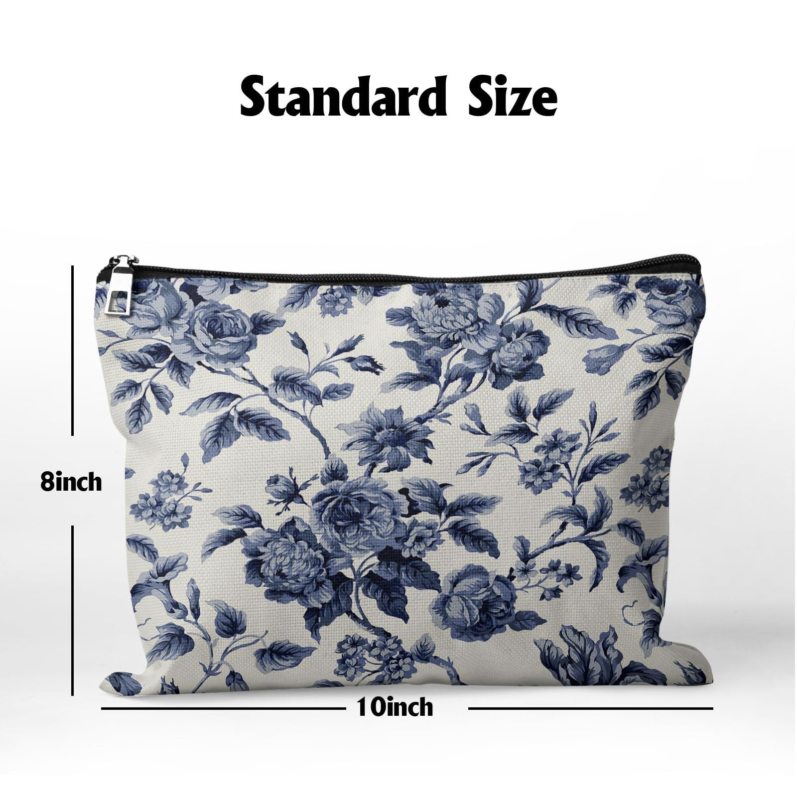 Cafl Cafl Blue Flowers Makeup Bag Botanical Flower Cosmetic Bag for Women Large Capacity Make Up Bag Portable Travel Toiletry Pouch Organizer 10 * 8inch