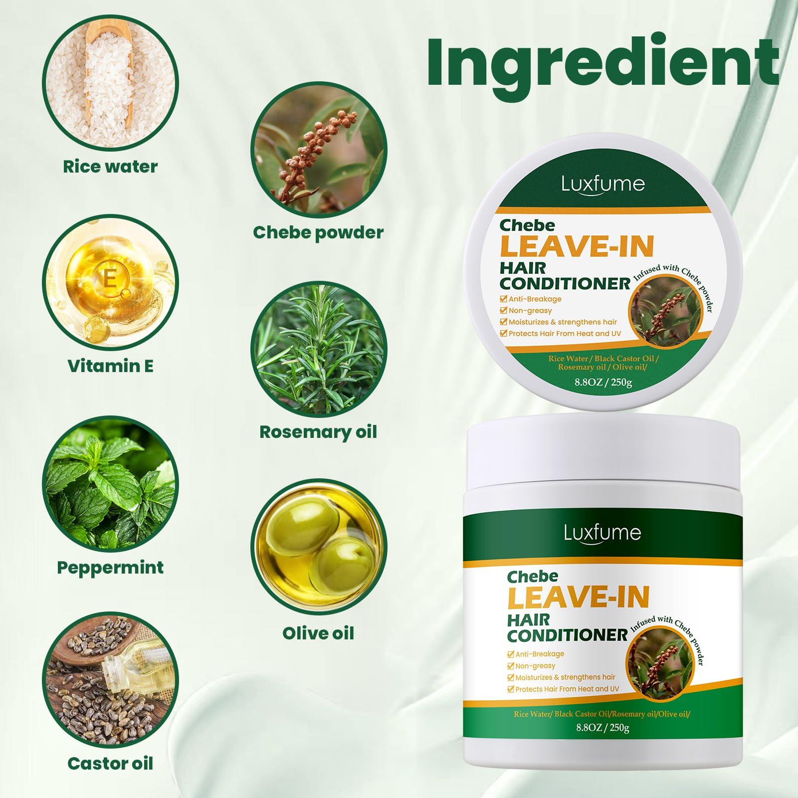 Luxfume Luxfume Chebe Leave-In Conditioner for Hair Growth and Shine - Rice Water Formula Moisturizes, Minimizes Breakage, and Adds Shine for Men and Women, 8.8 Oz