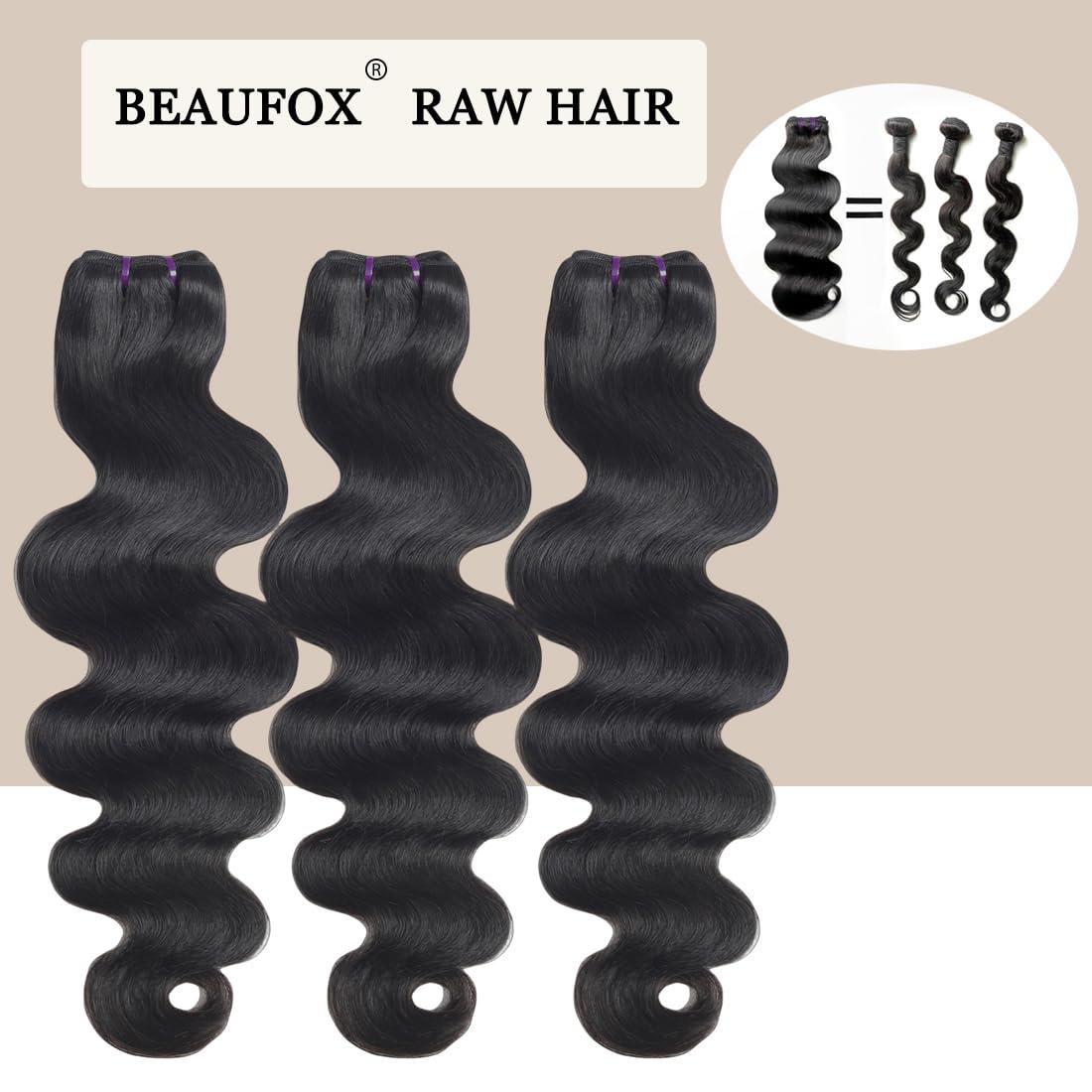 Beaufox Beaufox Hair 16A Body Wave Human Hair Bundles 22 24 26 Inch Raw Hair Body Wave Bundles 100% Unprocessed Brazilian Virgin Remy Hair Body Wave 3 Bundles Double Weft Quick Weave Bundles Natural Color