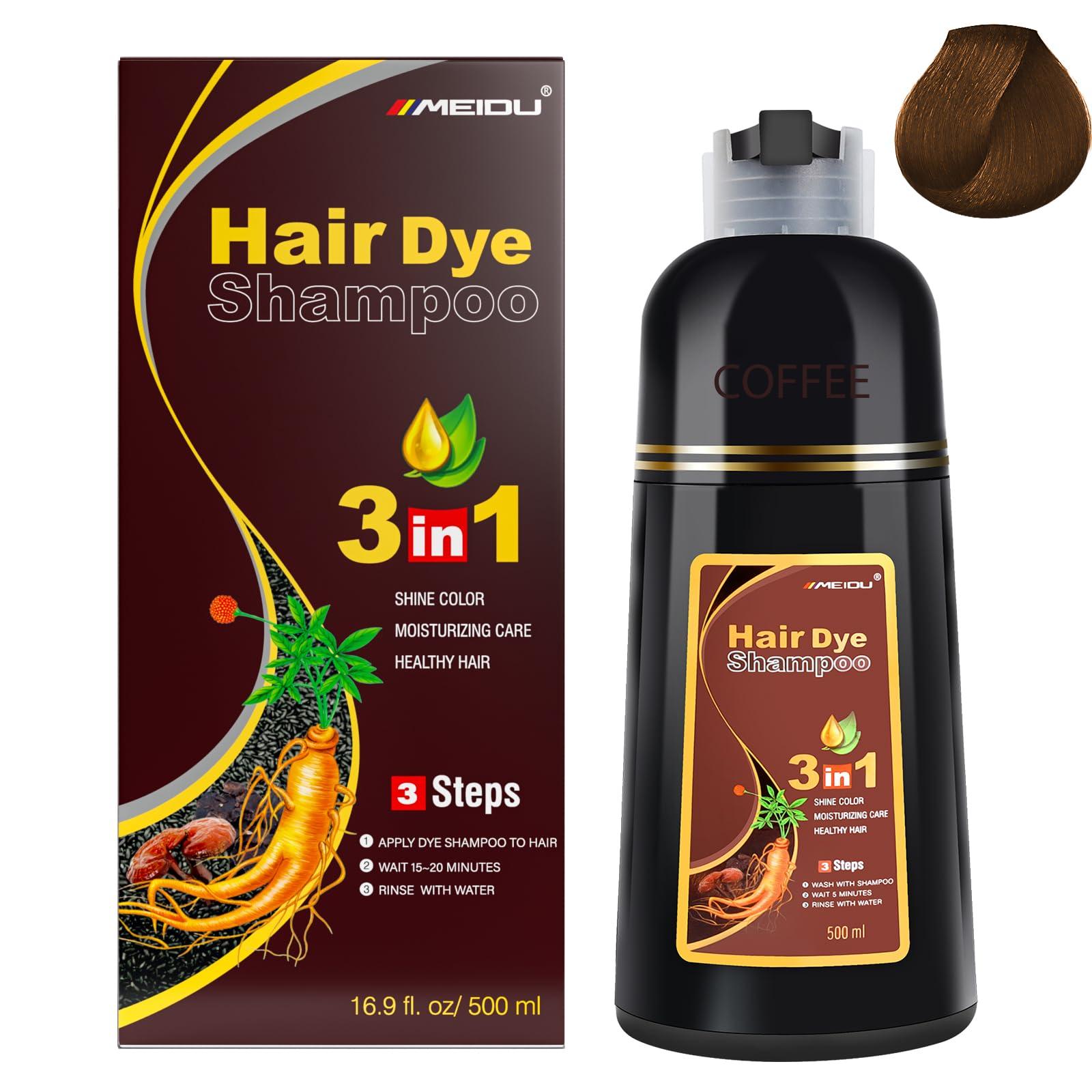 IIIMEIDU Hair Dye Shampoo 3 in 1 for Gray Hair, Herbal Ingredients Shampoo Burgundy Hair Dye for Women Men, Grey Coverage Shampoo 500ml