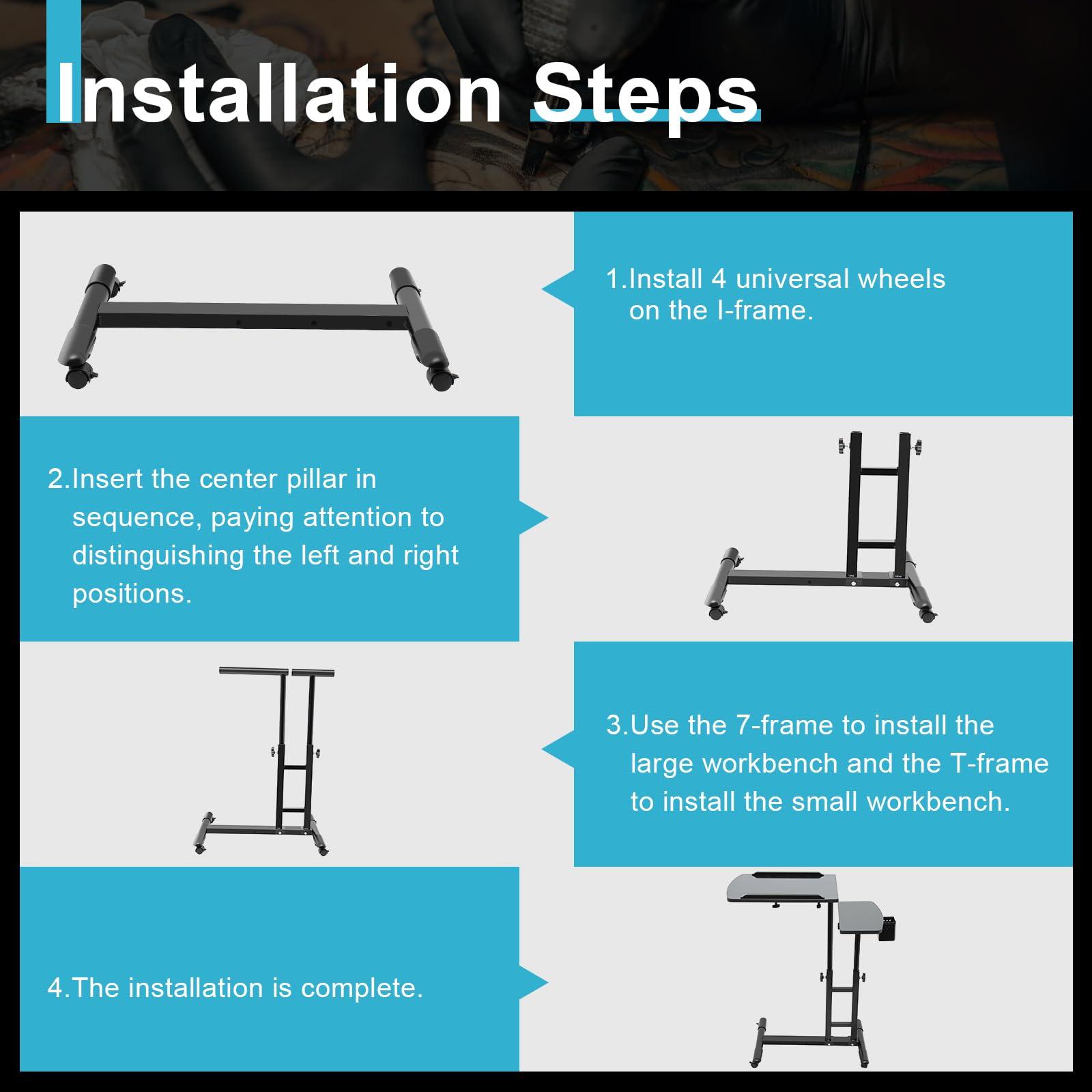 SNKOURIN Tattoo Workstation, Portable Stable Dental Tray with Universal Wheels, Adjustable Large Tattoo Tray Rolling Mobile Work Station Stand, Salon Rolling Tray for Hair Salon Dental Hairstylist Cart