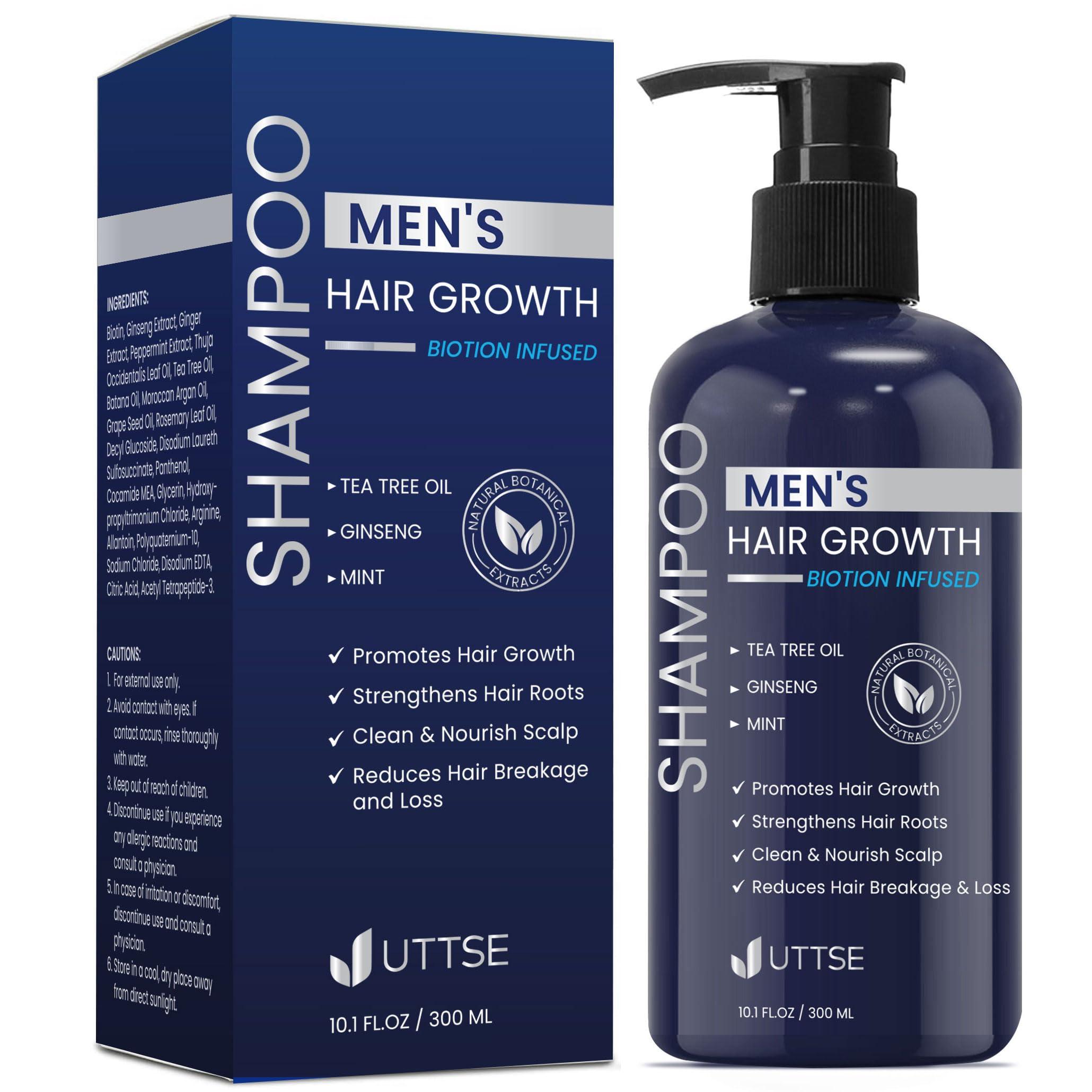 Uttse Uttse Biotion Hair Growth Shampoo for Men: Natural Thickening Shampoo with Tea Tree Oil Ginseng Mint for Hair Loss and Thinning Hair - 10.1 fl.oz, Dark Blue