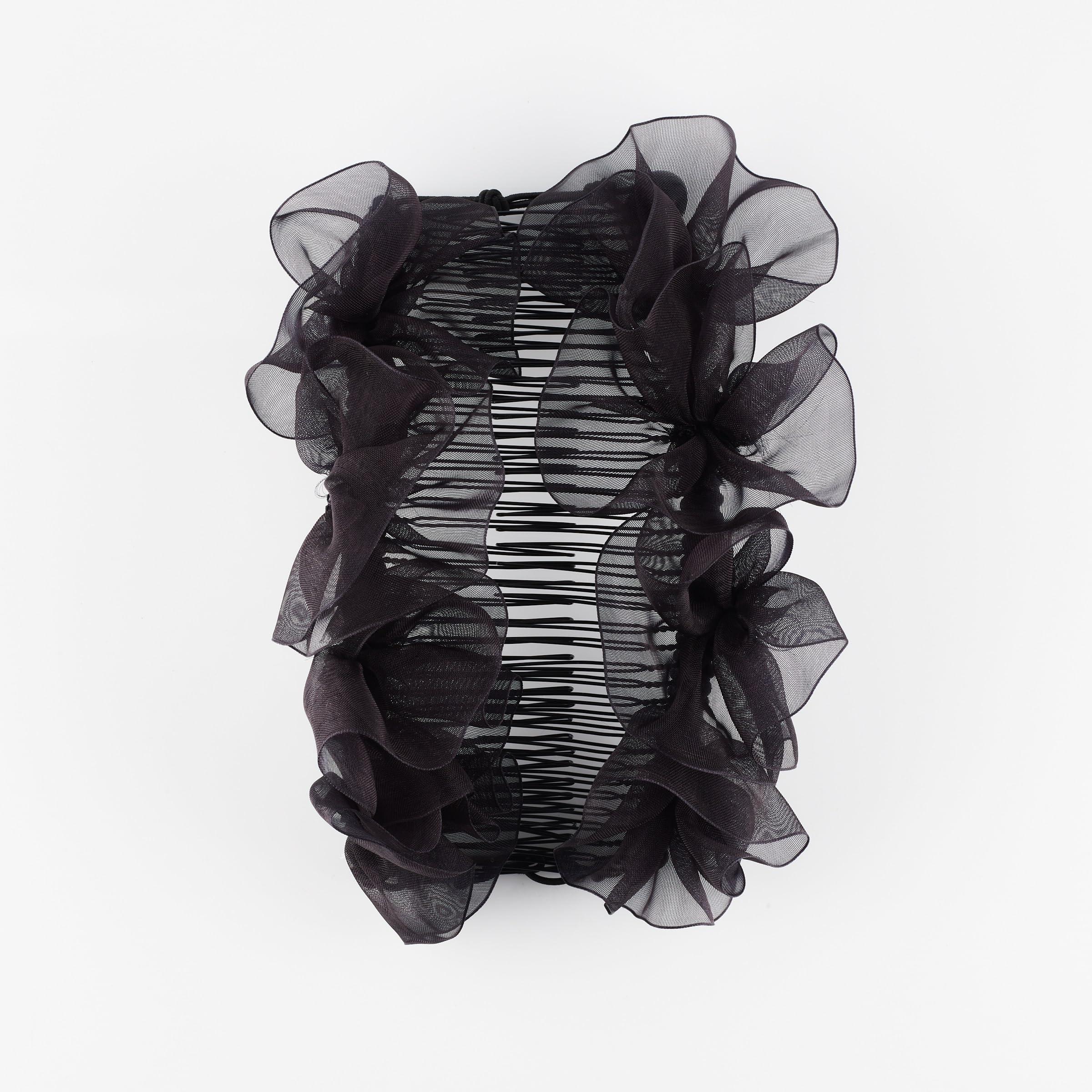 HairZing Stretch Banana Clip for Fine Thin, Thick Curly Hair Women, Elastic Double Combs Make Great Hair Accessories for Kinky, Curly Ponytail, Mohawk, Bun (Large, Black)