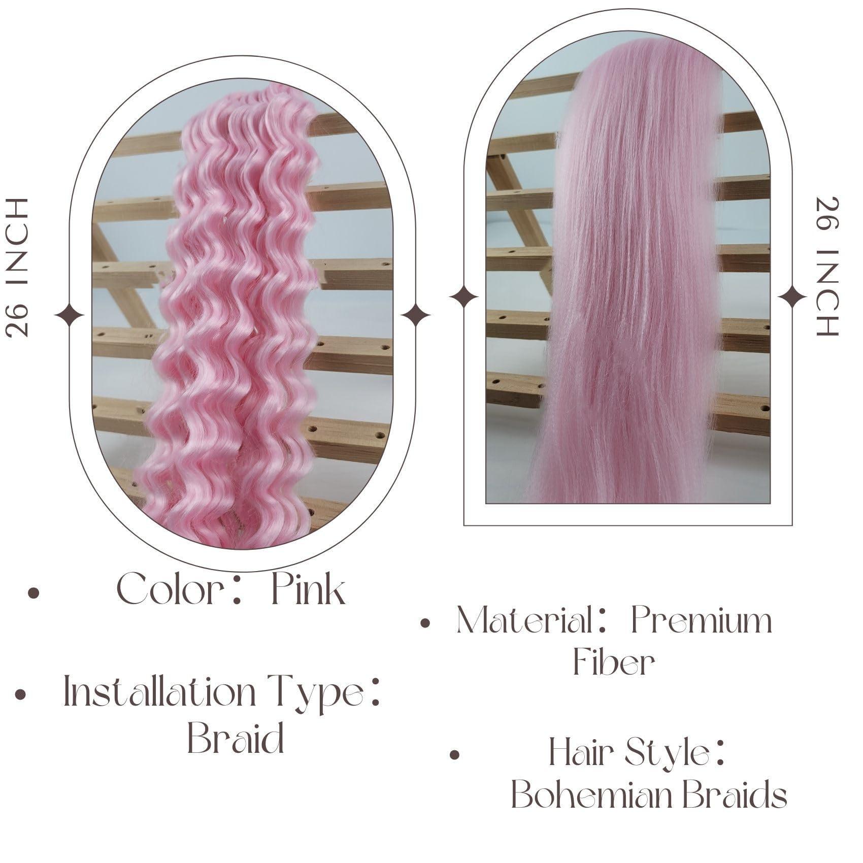 Leticia Pink Boho Braiding Hair for Boho Braids Braid in Hair Pre stretched Boho Braiding Hair