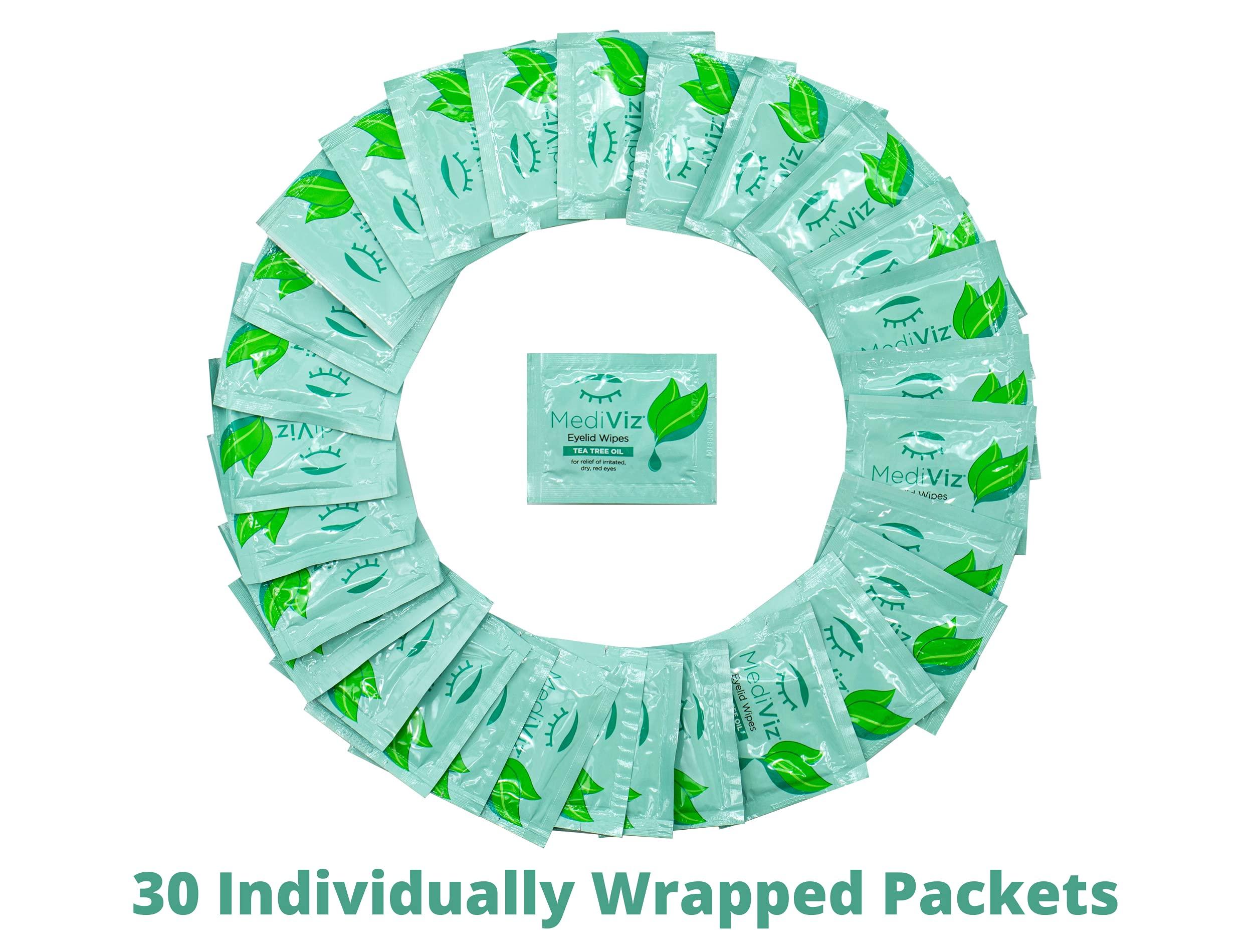 MEDIVIZ MediViz Tea Tree Eyelid Cleanser Wipes  90 Single-Use Towelettes  Eyelash & Eyelid Wipes for Soothing Dry Eye Irritation, Demodex Removal & More