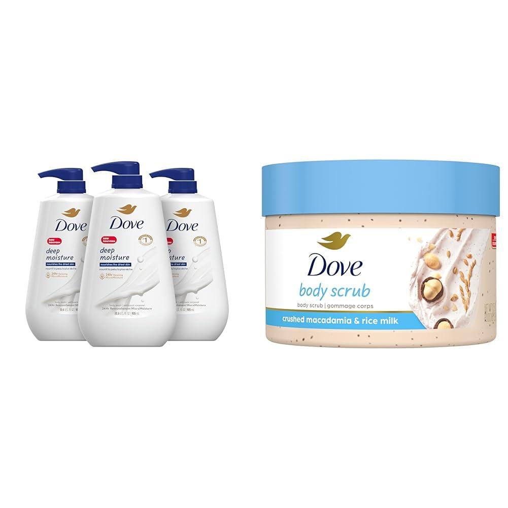 Dove Dove Body Wash Deep Moisture with Pump For Dry Skin Moisturizing 30.6 Fl Oz Pack of 3 Bundle Scrub Macadamia & Rice Milk Body 10.5 oz