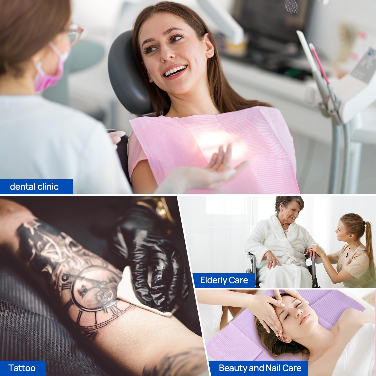 JMU JMU 500 Dental Bibs Disposable, 3-Ply Waterproof Dental Bibs Tattoo Bibs Tray Covers 13\" x 18\" (4 Bags of 125, Yellow)