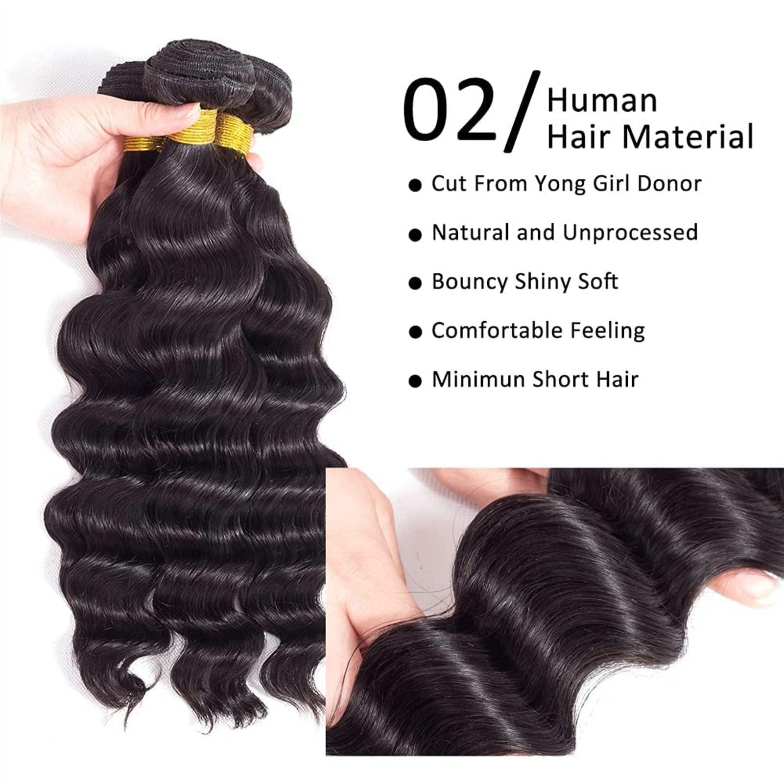 CLoxks Human Hair Bundles Loose Deep Wave Bundles Brazilian Virgin Remy Hair Loose Deep Wave 3 Bundles Human Hair Bundles Weave Hair Human Bundles Natural Color hair bundle/Hair Extensions (Size : 22 24 26