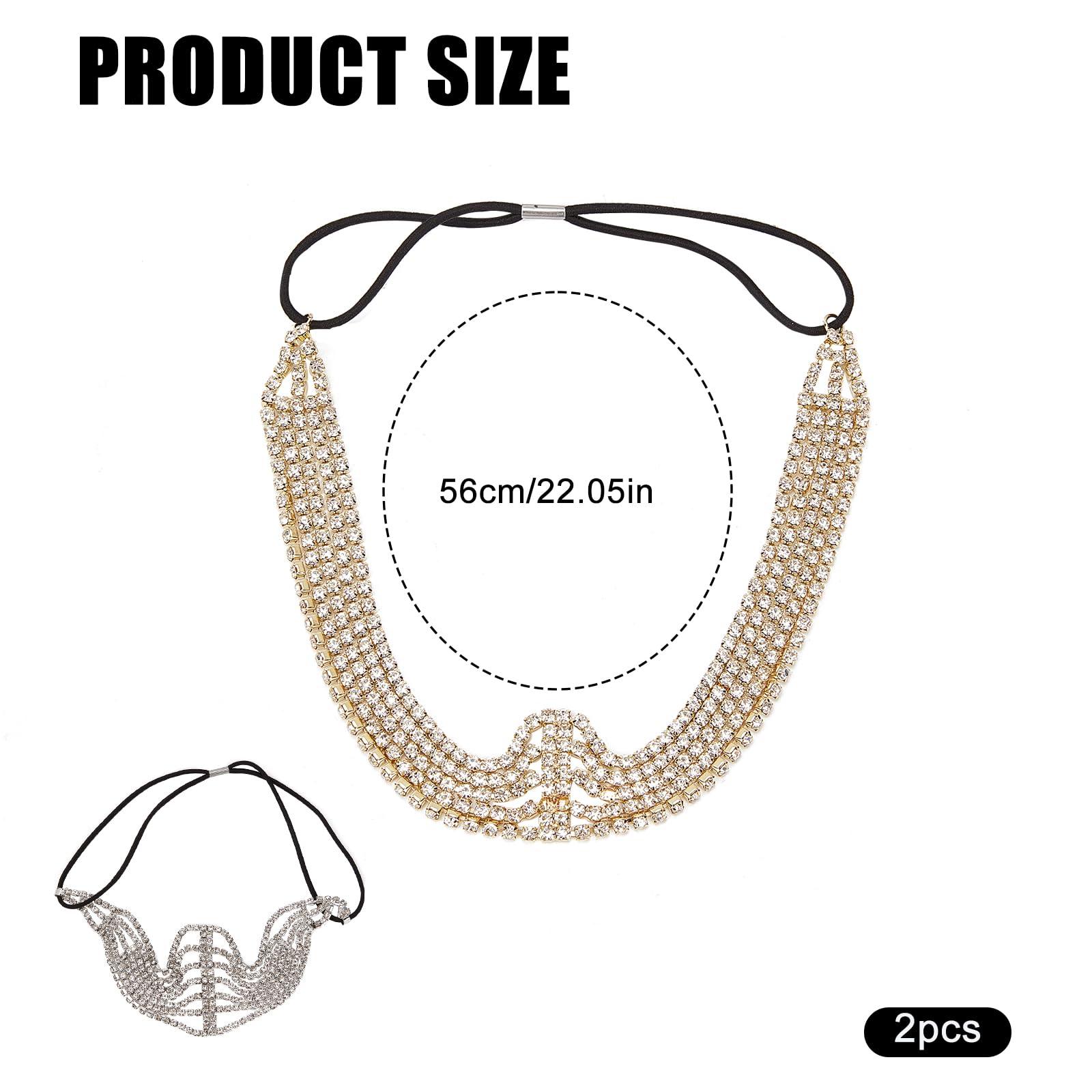 NICENEEDED NICENEEDED 2Pcs Multi Layered Elastic Headband with Rhinestone, Stretchable Gold Silver Headpiece, Bling Crystal Stretchy Jewelry Hair Bands Accessories for Women
