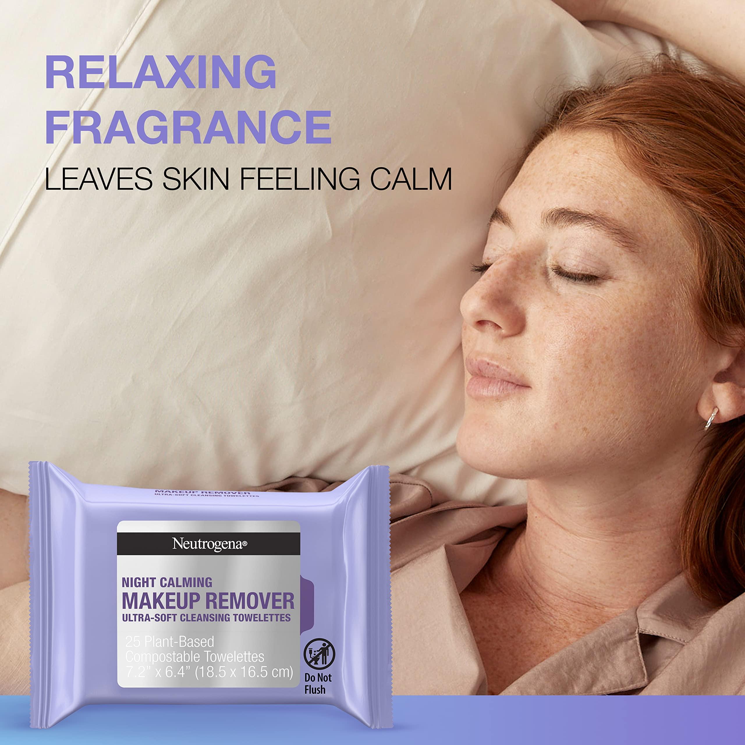 Neutrogena Neutrogena Day & Night Facial Cleansing Wipes, Makeup Remover Face Cleansing Towelettes & Night Calming Facial Cloths, 100% Plant Based Fibers Wipe Away Dirt & Oil, (3 Packs of 25)