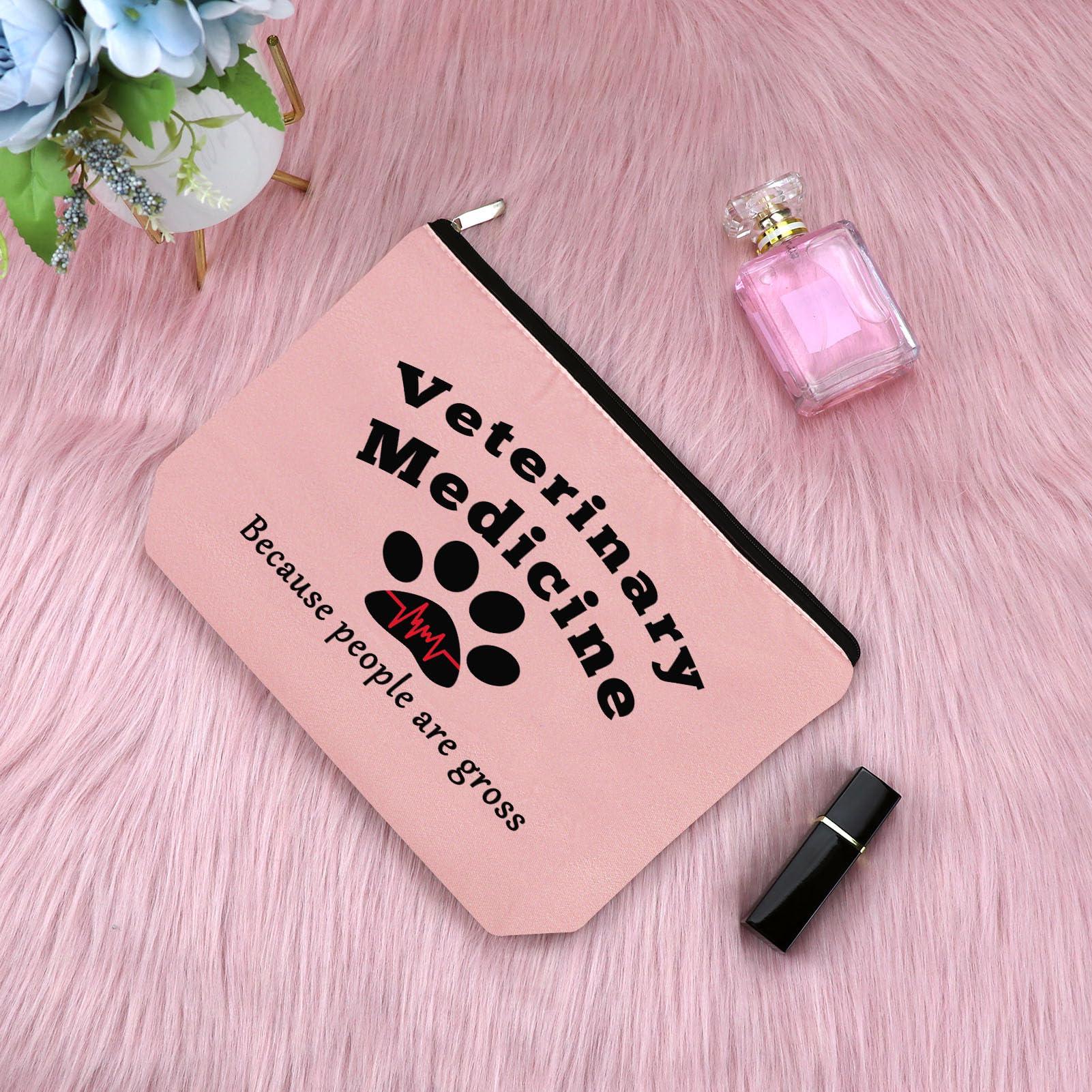 Sfodiary Veterinarian Gift for Vet Women Makeup Bags Vet Student Gift Veterinary Technician Gift Cosmetic Bag Appreciation Gift for Veterinary Medicine Birthday Retirement Gift Travel Cosmetic PouchPink
