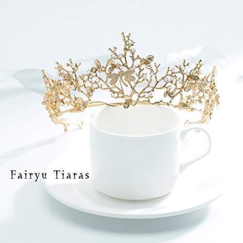 Fairyu Fairyu Baroque Vintage Gold Bride Crown and Tiara Crystal Bridal Wedding Tiaras Dragonfly Hair Accessories for Women and Girls