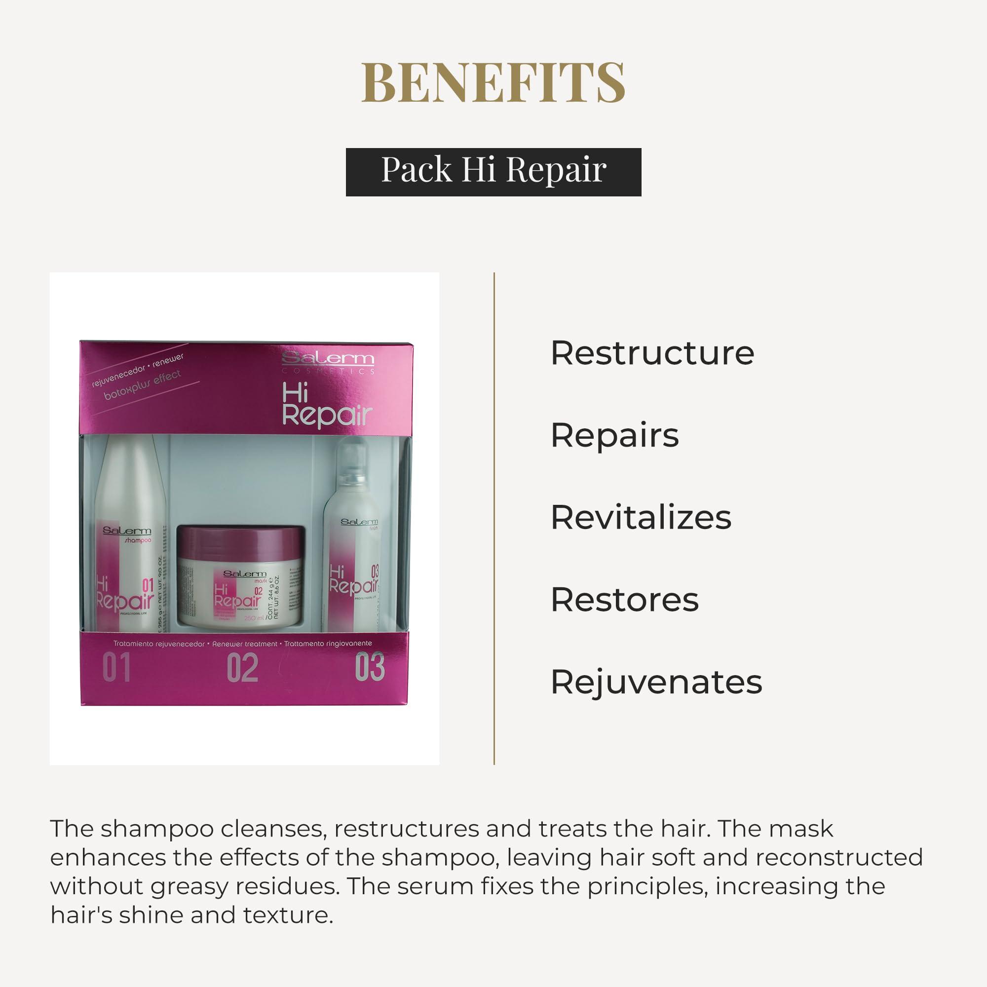 SALERM SALERM - Damaged Hair Repair Treatment - Hi Repair Pack with Shampoo 250 ml + Mask 250 ml + Finish 100 ml - Deep Hydration for Damaged Hair - Revitalizes and Rejuvenates - Immediate Effect