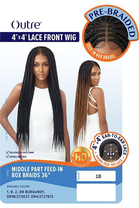Outre Outre 4x4 Lace Front Wig Pre Braided Hand Tied HD Lace MIDDLE PART FEED IN BOX BRAIDS 36" (1)