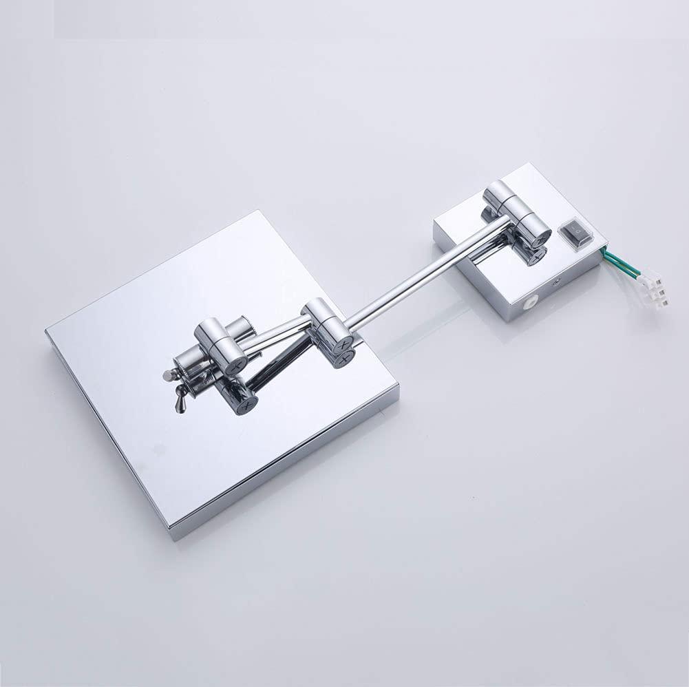 inBEKEA inBEKEA Wall Mounted Mirrors Makeup Shaving Mirror LED Lighted Bathroom Mirror for Hotel Vanity with Adjustable Extendable Square 8 Inch 3X Magnification Cosmetic Mirror Powered by Plug in