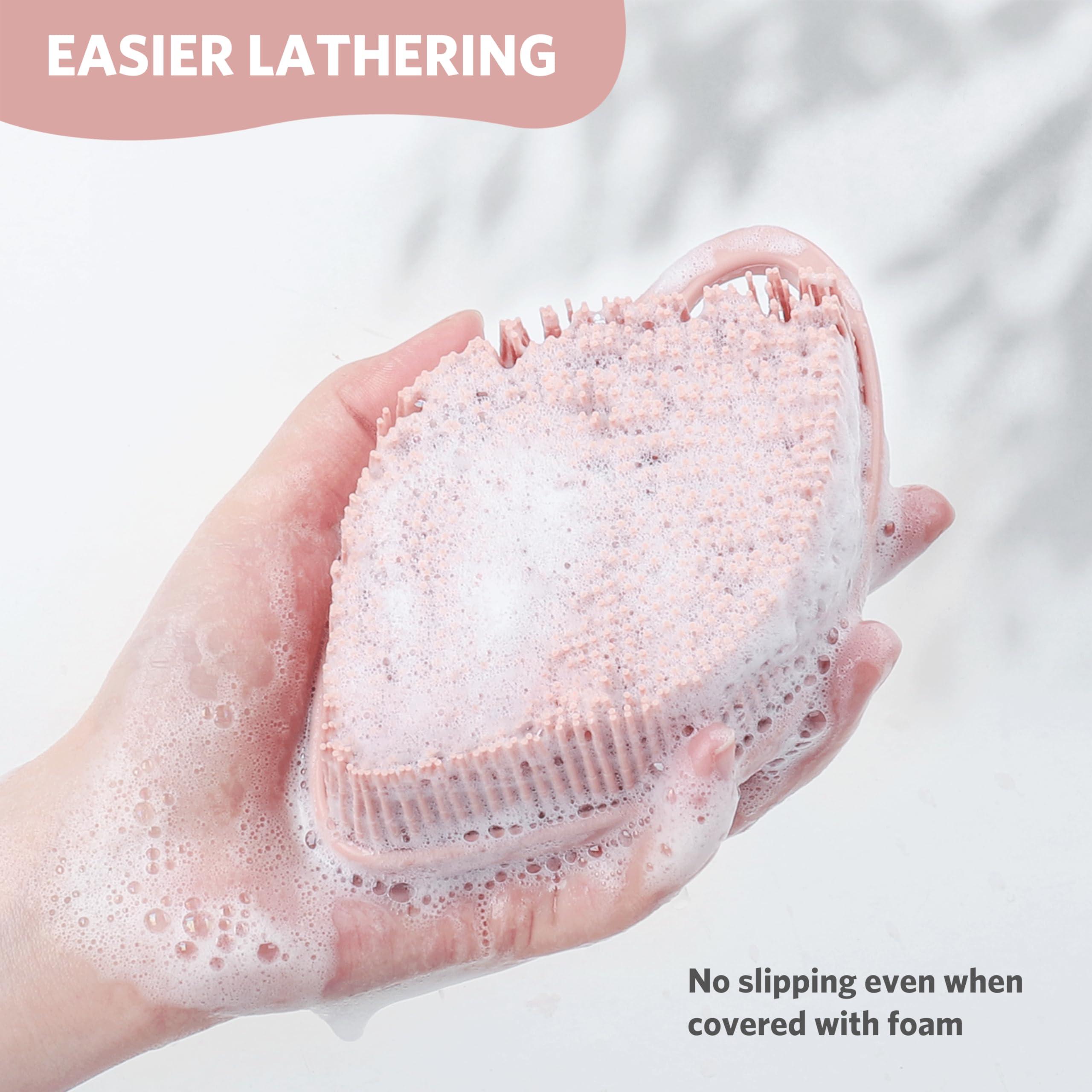 Sndyi Sndyi Silicone Body Scrubber, Gentle Exfoliating Body Scrubber for Sensitive Skin, Leaf Shaped Shower Scrubber for Body with Lathering Bristles, Silicone Loofah Body Brush for Showering, Pink