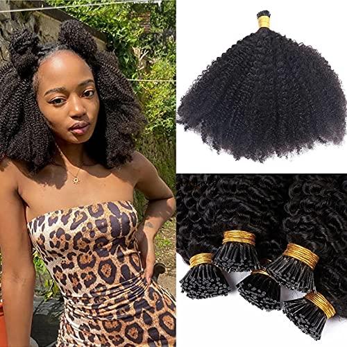 iVogue Hair Mongolian Afro Kinky Curly I Tip Hair Extensions 4B 4C I Tips Microlinks Virgin Hair Extensions For Black Women Kinky Bulk Hair (12inch)