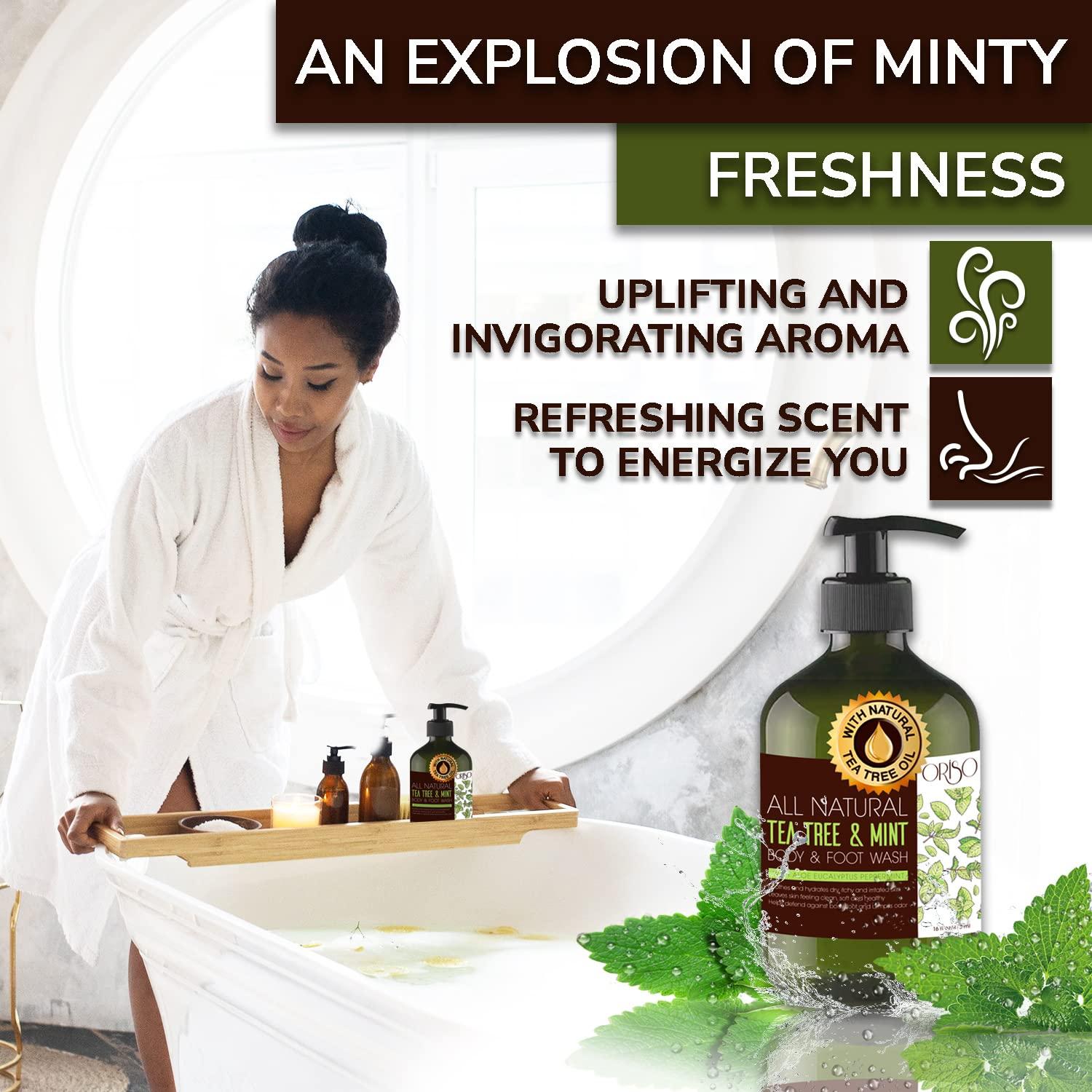 ORISO Tea Tree Oil Body Wash with Mint and Tea Tree Oil Foot Soak - Athletes Foot Treatment - Helps Foot Odor - Eczema