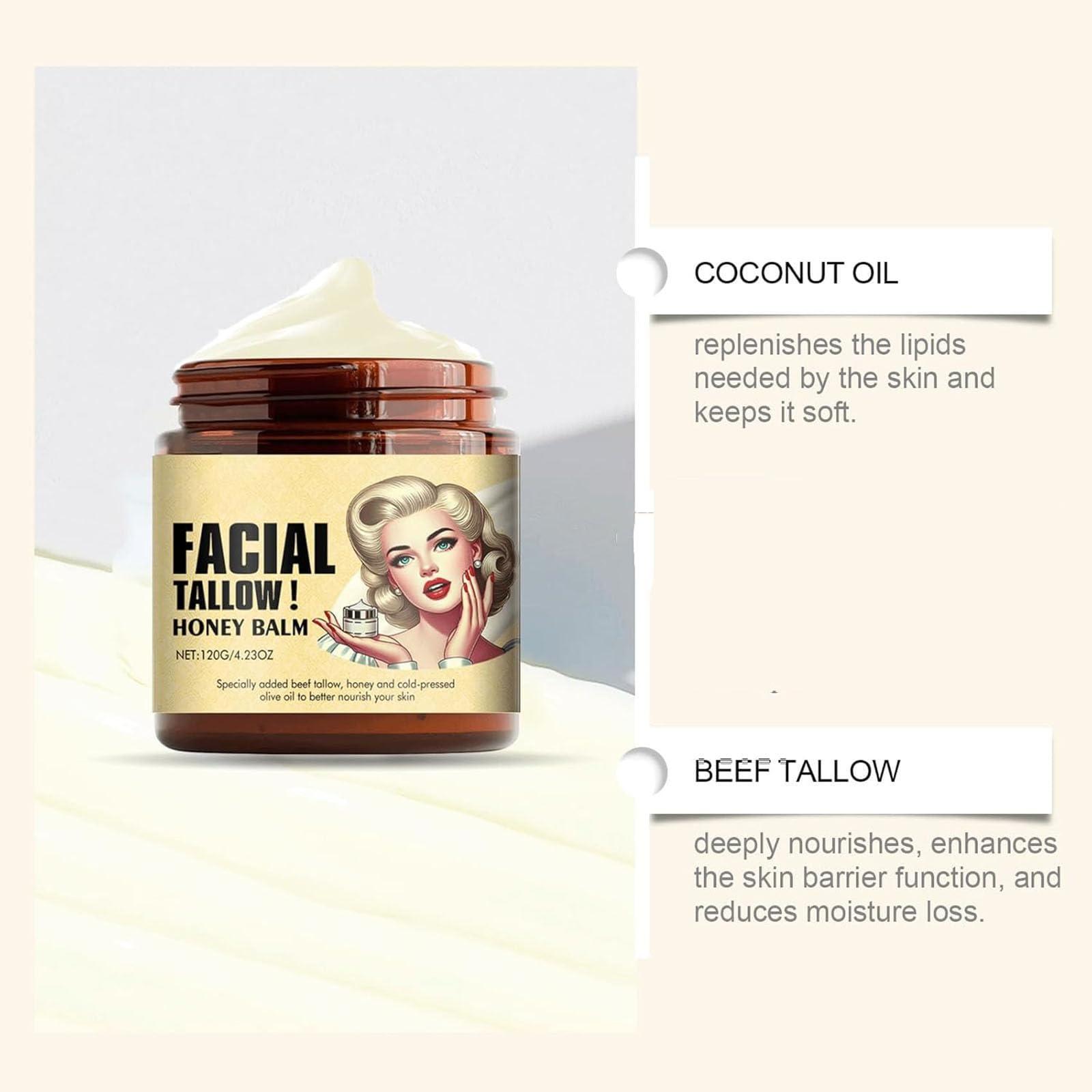 TJPOO Whipped Beef Tallow and Honey Balm, Evil Whipped Tallow Honey Balm, Grass Fed Grass Finished Organic Face Cream, Tallow And Honey Balm Body Cream (A-3PCS) (B-2PCS)