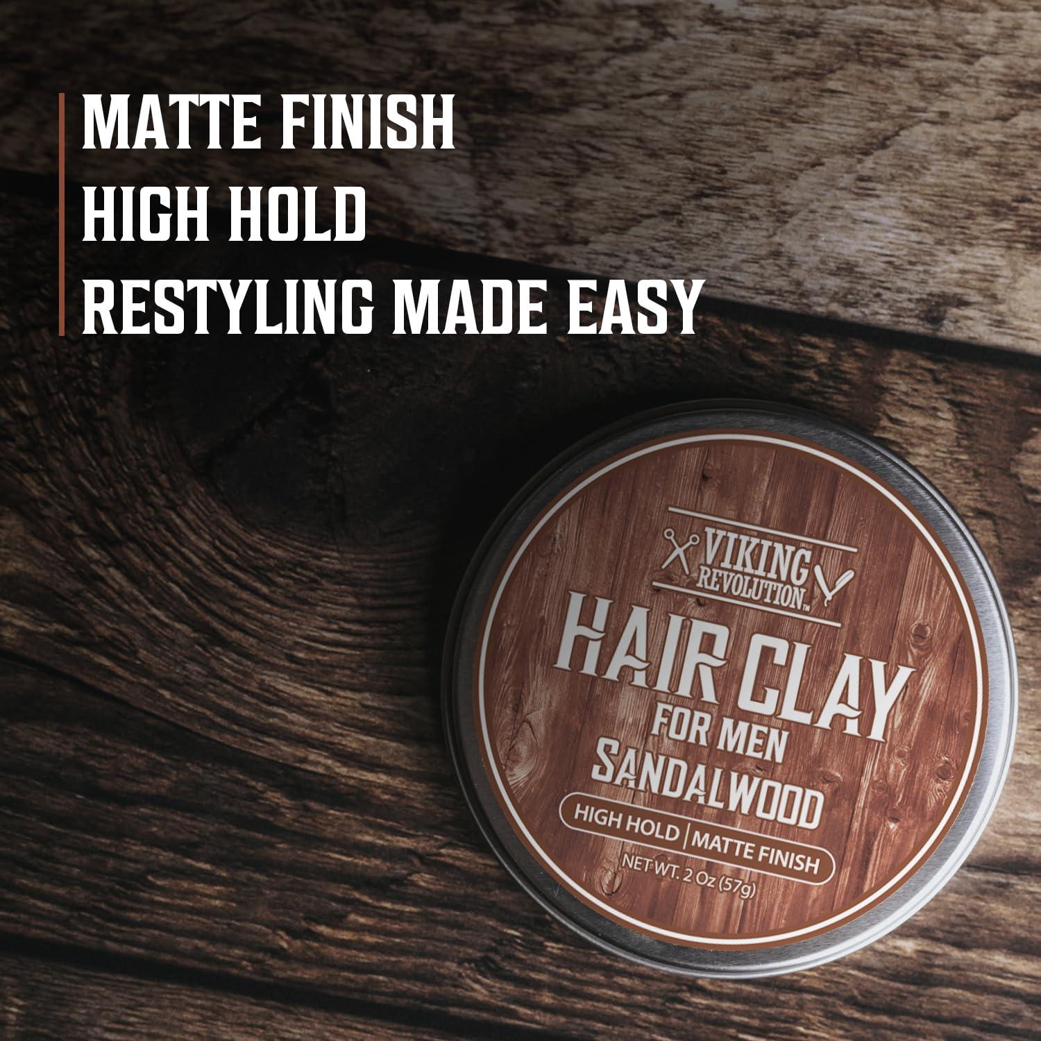 Viking Revolution Viking Revolution Sandalwood Hair Clay for Men - Matte Finish Mens Hair Clay - Texturizing Clay Hair Product Men with Jojoba and Vitamin E - Clay Pomade for Men Effortless Hair Styling Cream (2 oz)