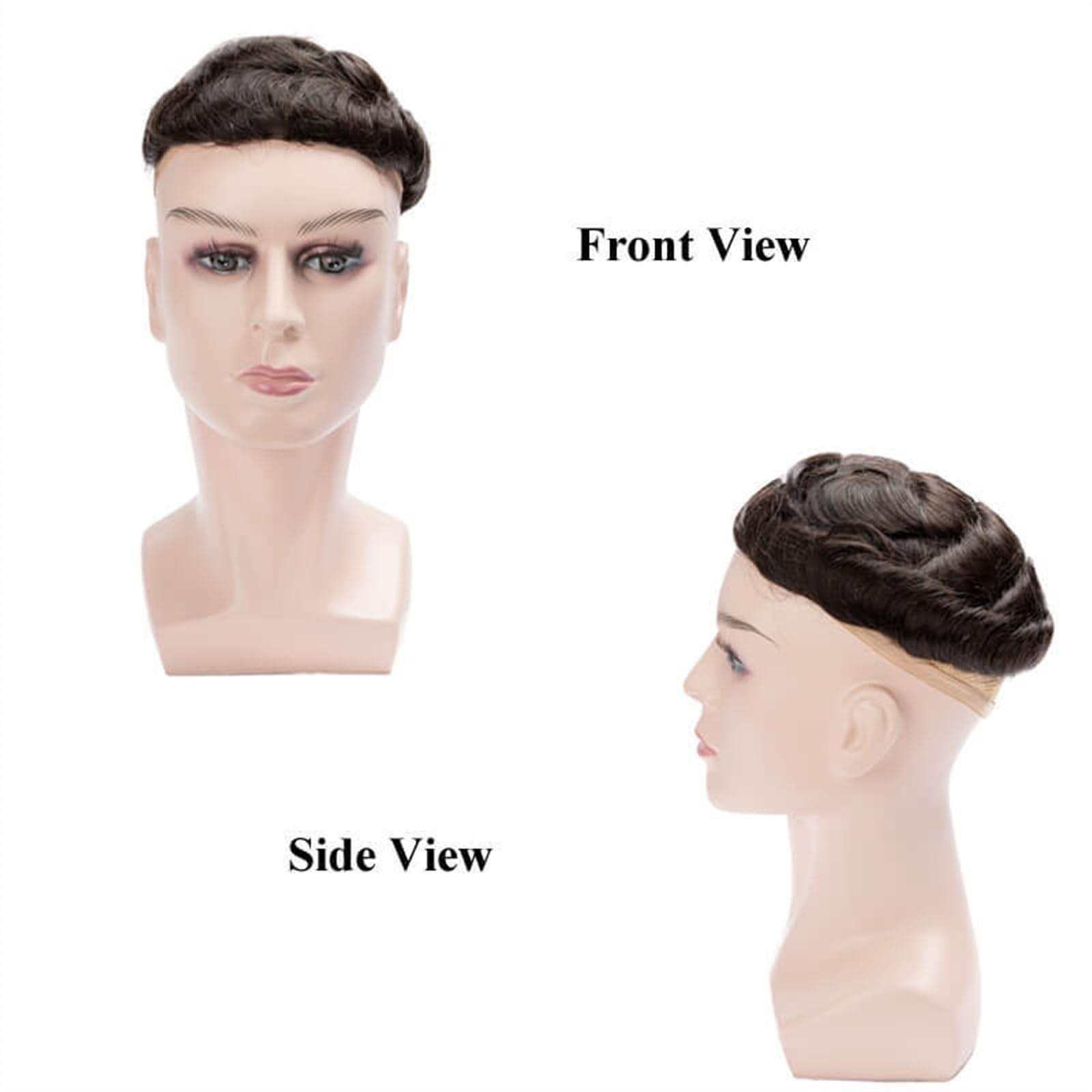 Bustards hair replacement system for men Toupee for Men French Lace & PU Base Men\'s Toupee 6\" Human Hair System Unit Toupee 30 Wave Wig Medium Density Durable Male Hair Prosthesis men\'s toupee(30MM Wave 120%De