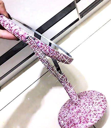 Bestbling Bestbling Bling Rhinestone Portable Magnified Double Sided Swivel Makeup Vanity Mirror, 360°Rotate Makeup Mirror Round Shaped Two-Sided Makeup Mirror (Pink)