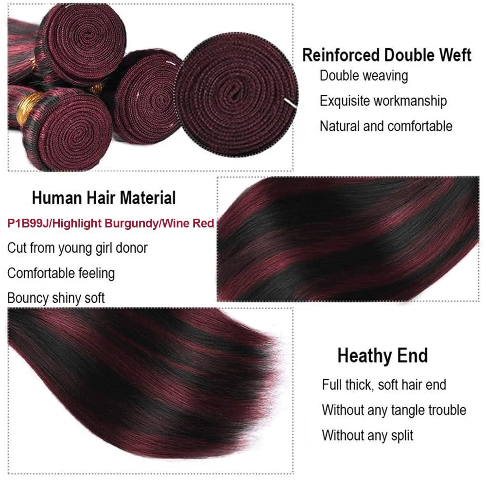 SUHKRPT P1B99J Bundles Highlight Straight Human Hair Bundles Two Tone Black Mixed With 99J Burgundy Bundles Human Hair 22 22 22 Inch Fb99J Wine Red Straight Bundles