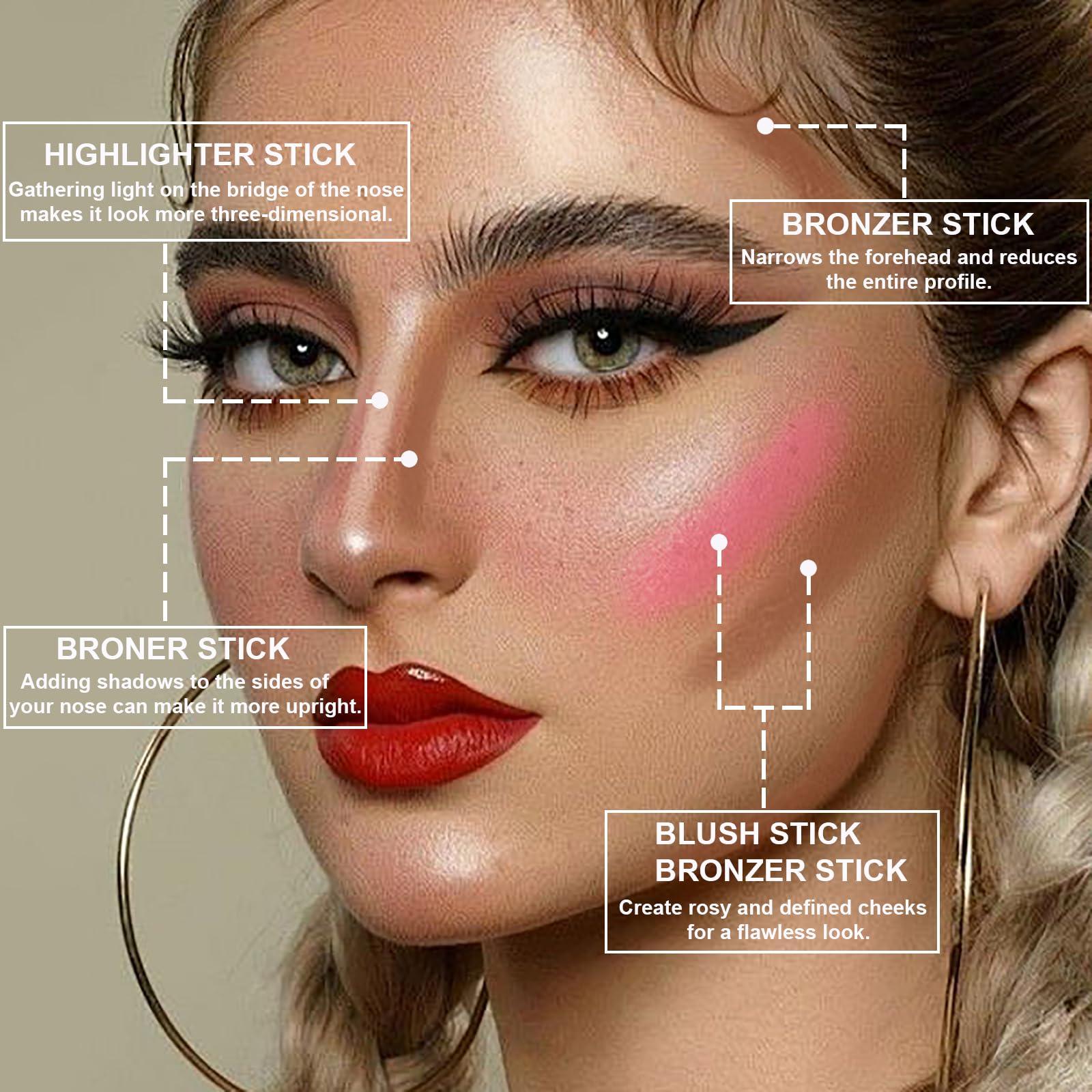 Lezero 3Pcs Cream Contour Stick Makeup Kit, Shades with Highlighter Stick, Blush Stick and Bronzer Stick for Sculpt the Cheeks and Body, Long Lasting,Waterproof, Dewy & Matte Finish, LIGHT(#01,03,04)