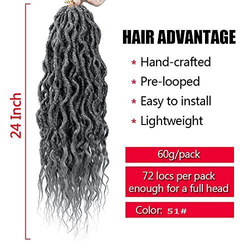 BEkjdiof Goddess Faux Locs Crochet Hair 24Inch 6Packs Pre-looped Goddess Locs Crochet Hair,Curly Locs Crochet Hair Soft Dreadlocks Faux Crochet Locs Synthetic Crochet Braids for Black Women(24'', Grey)