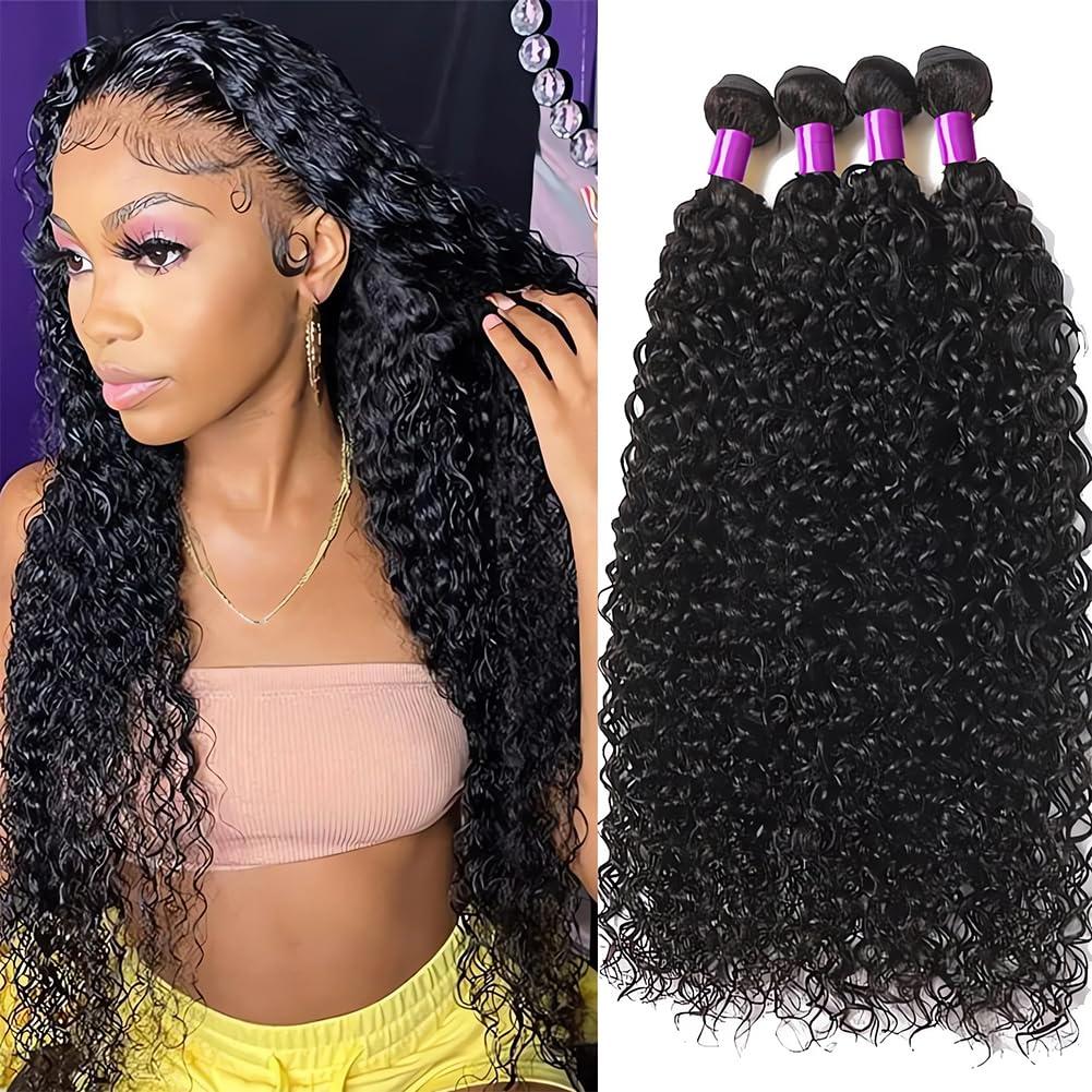 Luduna Water Curly Bundles Human Hair Water Wave Bundles 100% Unprocessed Virgin Remy Human Hair Bundles Wet and Wavy 3 Bundles for Black Women Natural Color