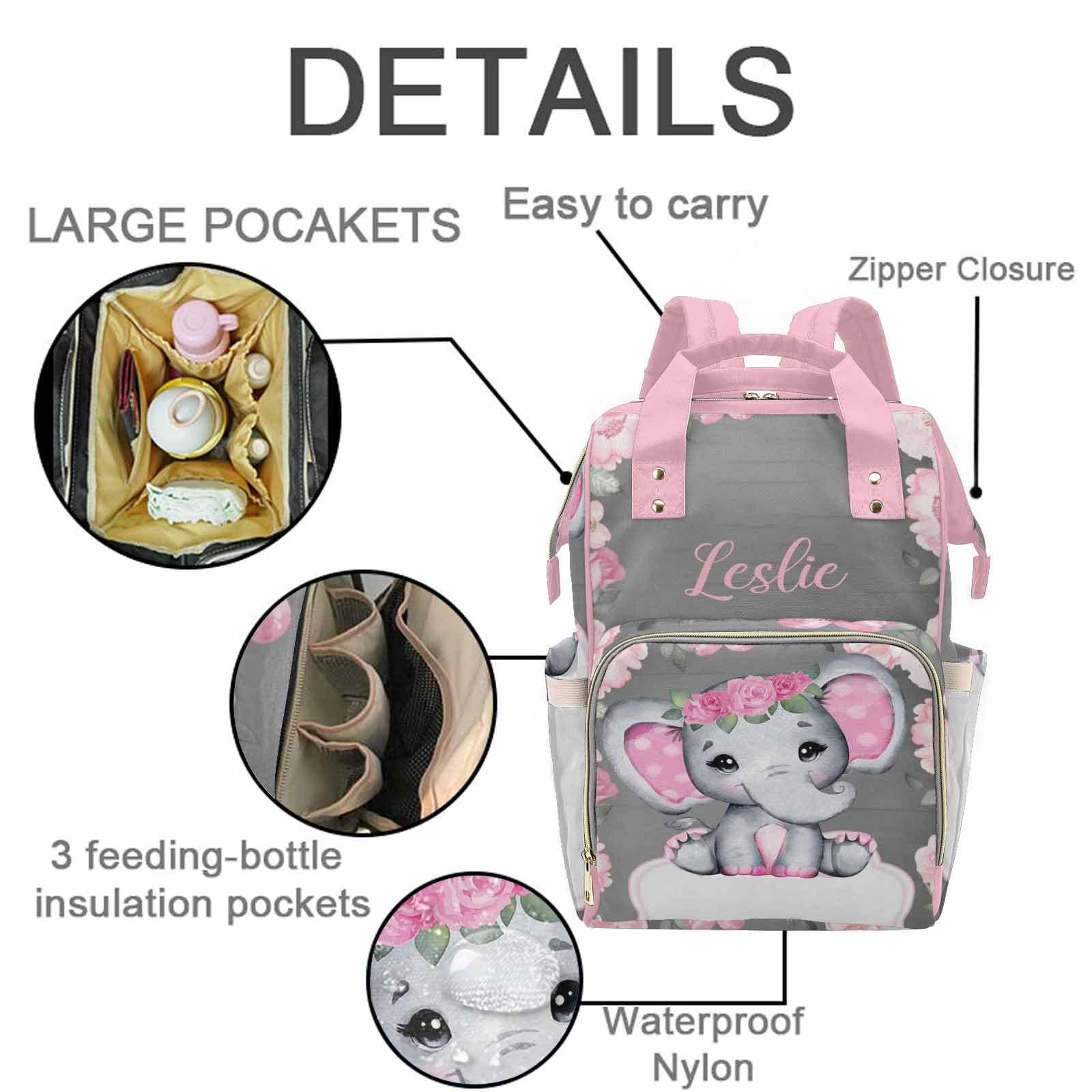 Reeonice InterestPrint Personalized Pink Diaper Bag with Name Nappy Bags Travel Shoulder Casual Daypack Waterproof Mummy Backpack Custom Gift for Mom Girl