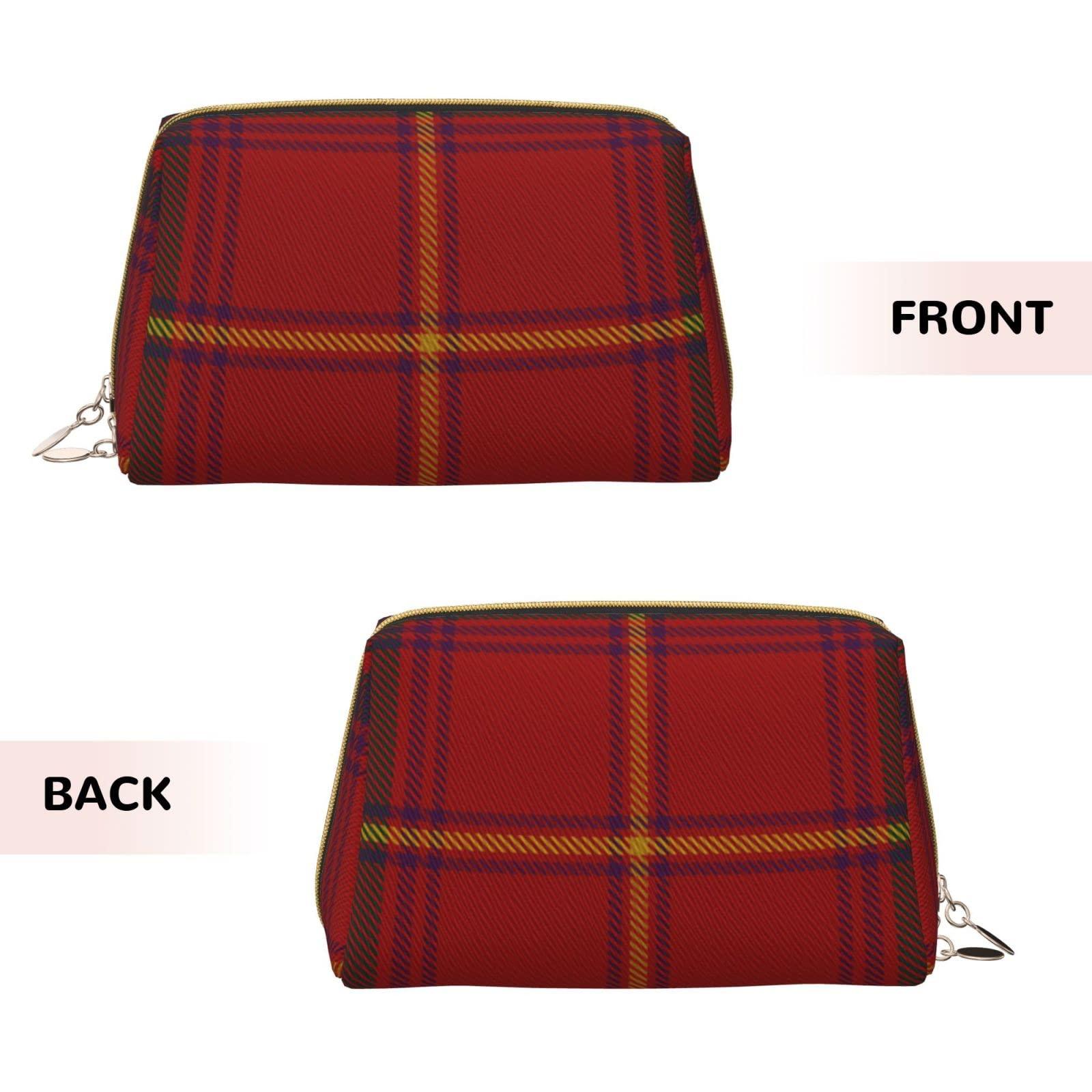 MIZIBAO Small Makeup Bag for Purse, County Galway Irish Tartan PU Leather Travel Cosmetic Pouch, Portable Toiletry Bag for Women Girls Daily Storage Organizer