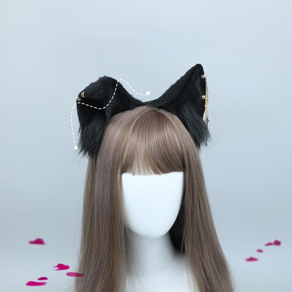 TTYAO REII TTYAO REII Black Animal Ears Headband Fluffy Cat Ears Headband Cat Ears and Tail Set for Cosplay Costume Headdress (Black)