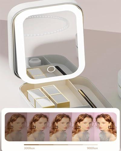 AZUNGME AZUNGME LED Three-Color Adjustable Makeup Mirror, Rechargeable Lighted Makeup Mirror, LED Vanity Mirror Jewelry Box, Portable Cosmetics Case, Travel Makeup Bag with LED Mirror(Green)