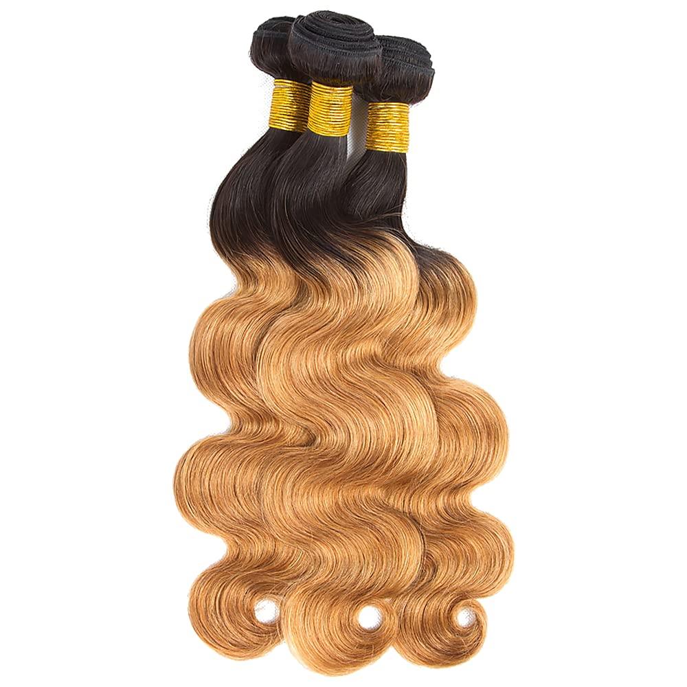 SEABURT #1B/27 Highlight Bundles Human Hair Body Wave Bundles Ombre Blonde Bundles 12 12 12 Inch 8A Grade Brazilain Remy Hair Extensions Designed For Black Women Human Hair Two Tone Black And Blonde