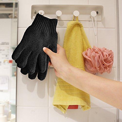 MIG4U MIG4U Exfoliating Shower Gloves for Bath, Premium Nylon Body Wash Bathing Gloves for Men Women Spa, Massage and Skin Scrub, Dead Skin Cell Remover with Hanging LoopBlack, Large