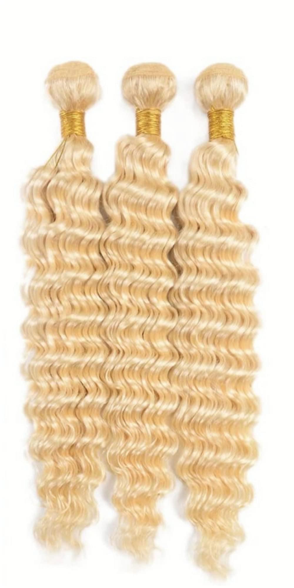 GzorOuzr Geou Honey Blonde Bundles Deep Wave 613 Hair Bundle 3 Bundle Unprocessed Virgin Hair Weave Blonde Remy Hair Bundle Wet And Wavy Bundles Blonde 3 Bundle 24 24 24 Inch